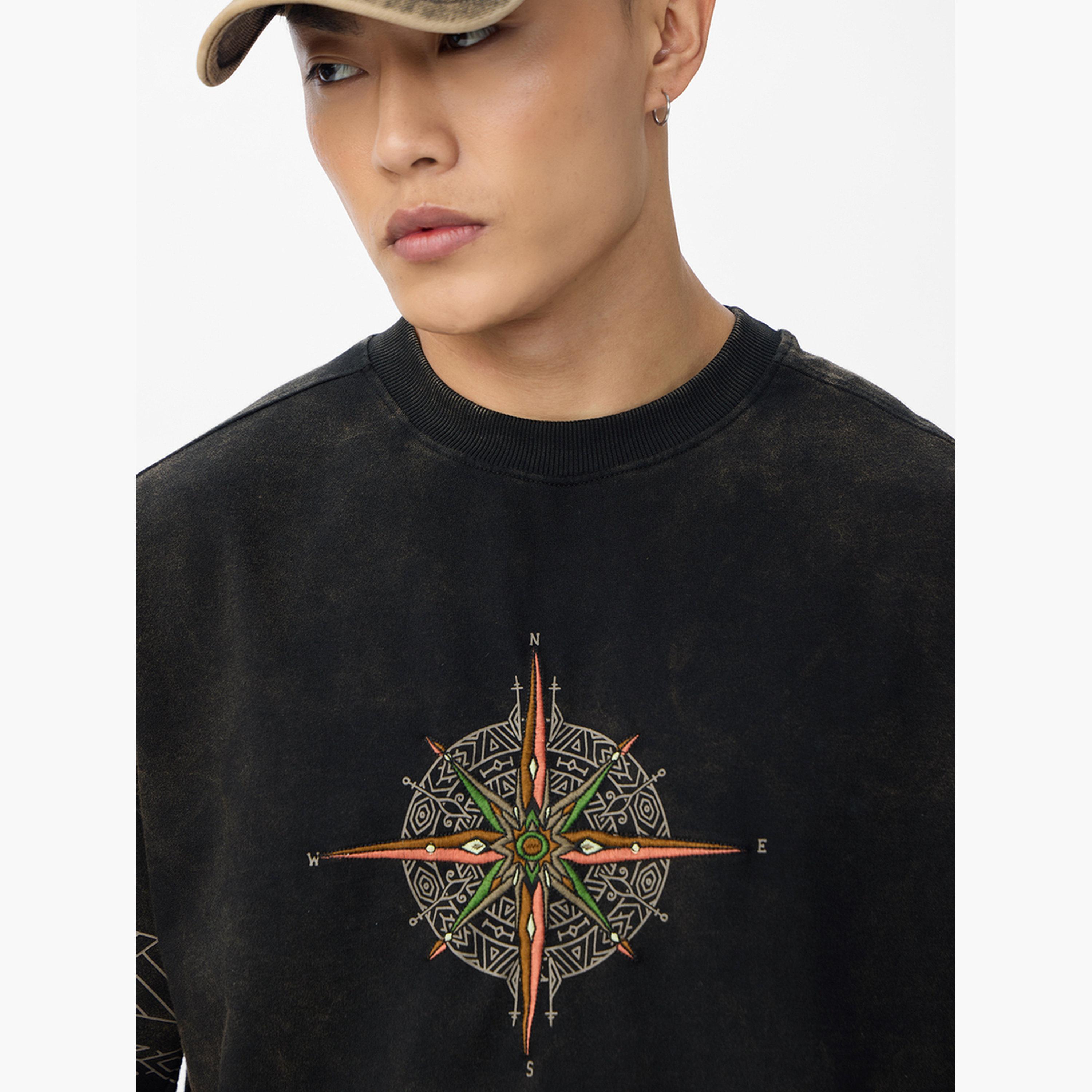 The Souled Store X Styli Men Black Embroidered Compass Oversized T-Shirt-men-clothing-tshirtsandpolos-tshirts-image-5