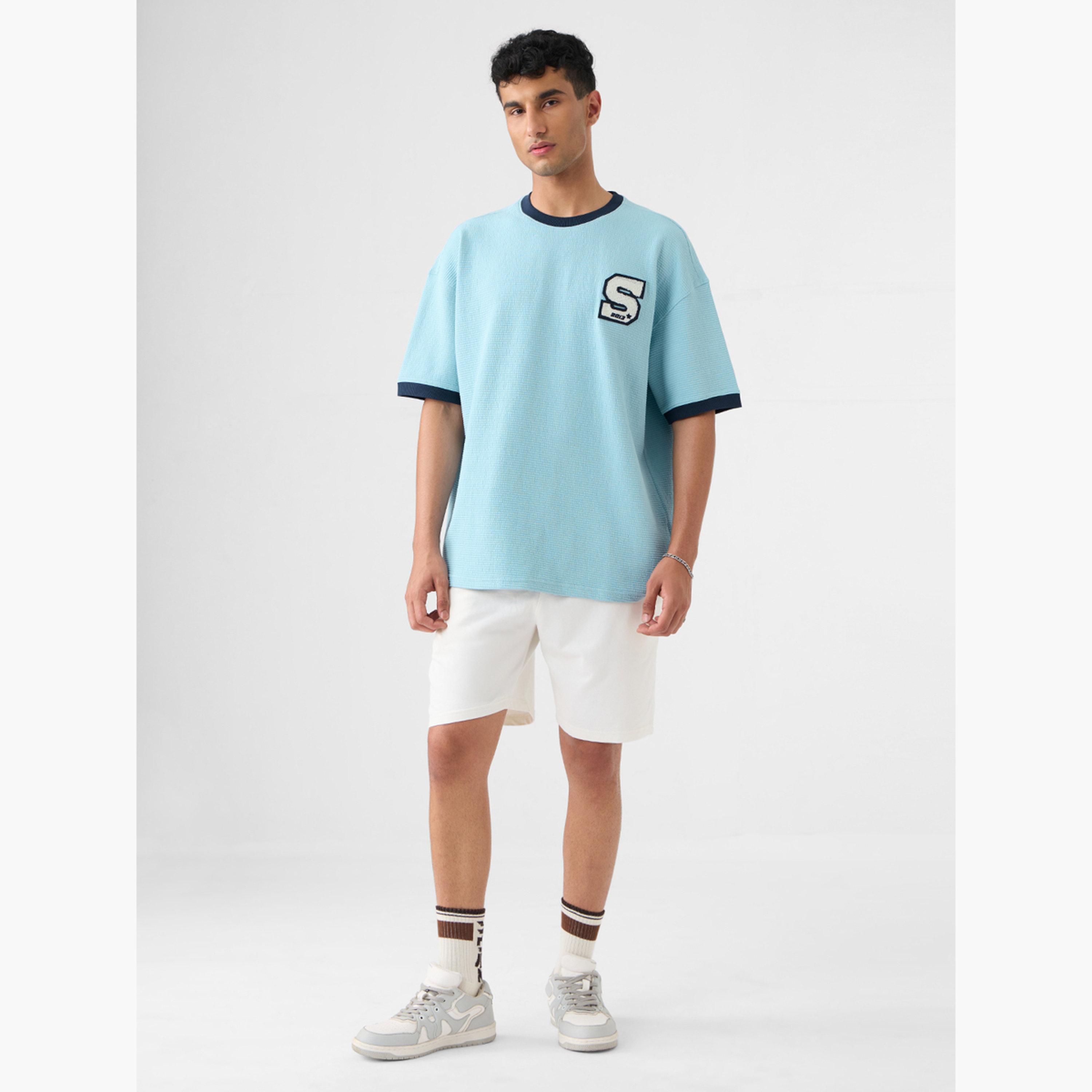 The Souled Store X Styli Men Blue Textured Oversized T-Shirt-men-clothing-tshirtsandpolos-tshirts-image-2