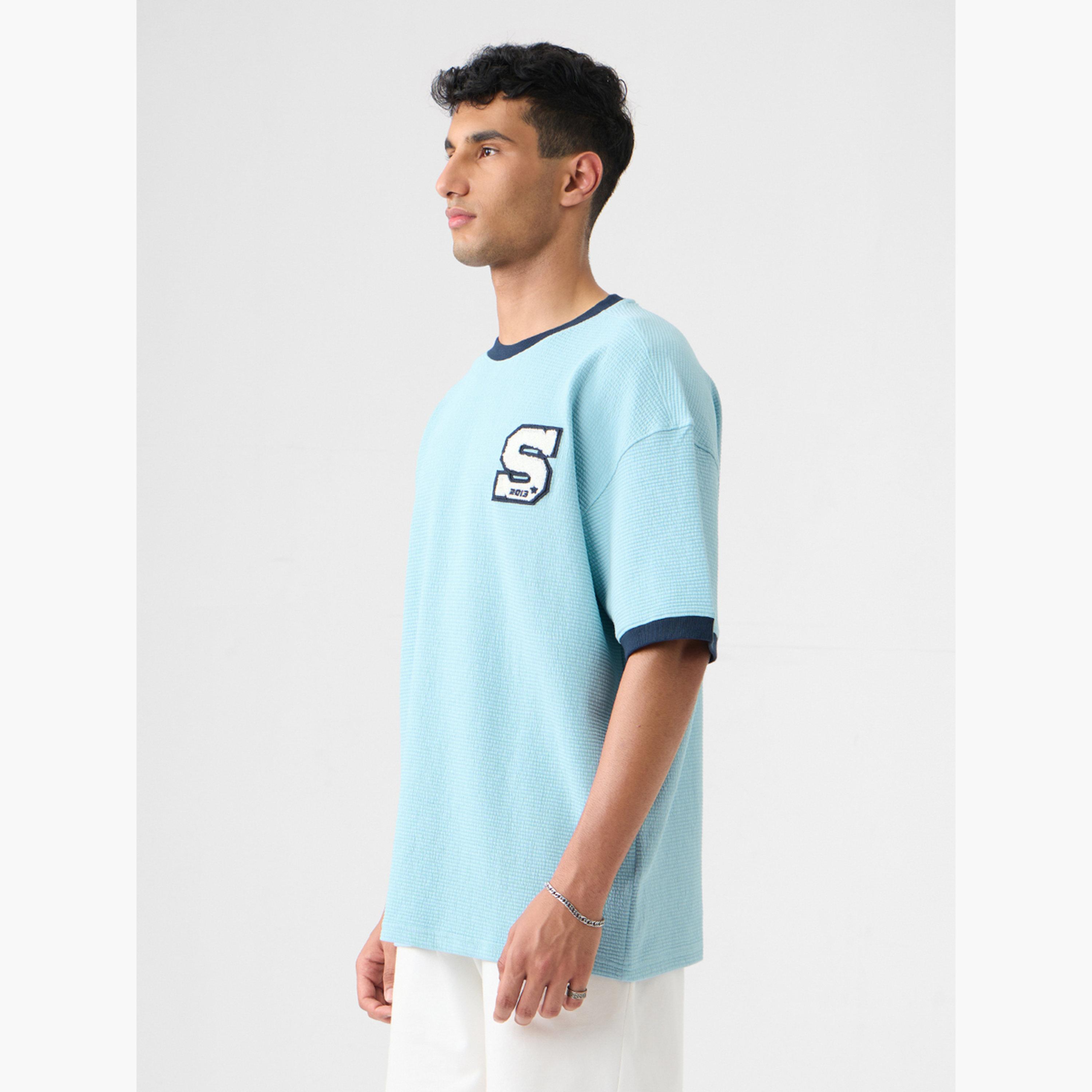 The Souled Store X Styli Men Blue Textured Oversized T-Shirt-men-clothing-tshirtsandpolos-tshirts-image-3