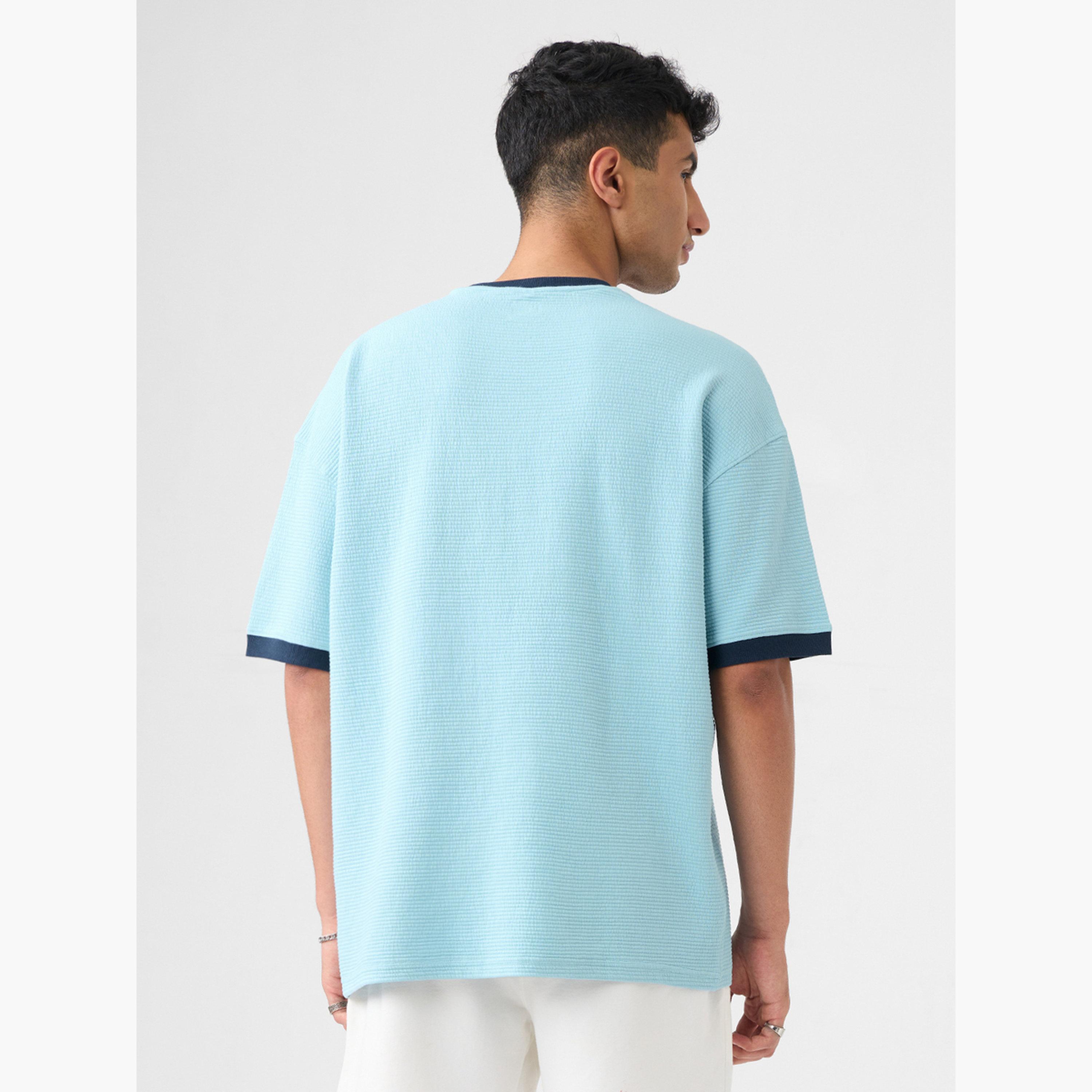 The Souled Store X Styli Men Blue Textured Oversized T-Shirt-men-clothing-tshirtsandpolos-tshirts-image-4