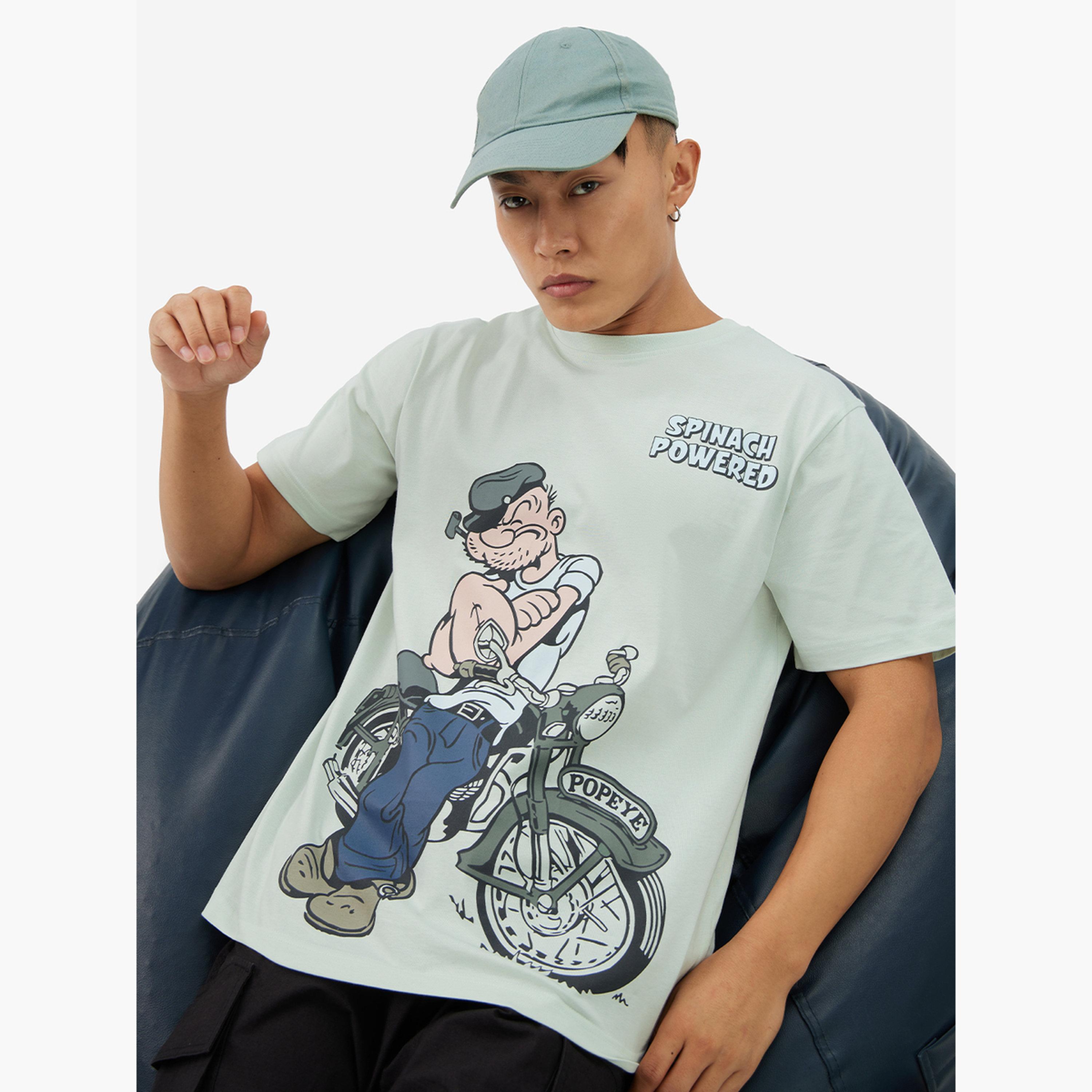The Souled Store X Styli Men Green Popeye Graphic Relaxed Fit T-Shirt-men-clothing-tshirtsandpolos-tshirts-image-3