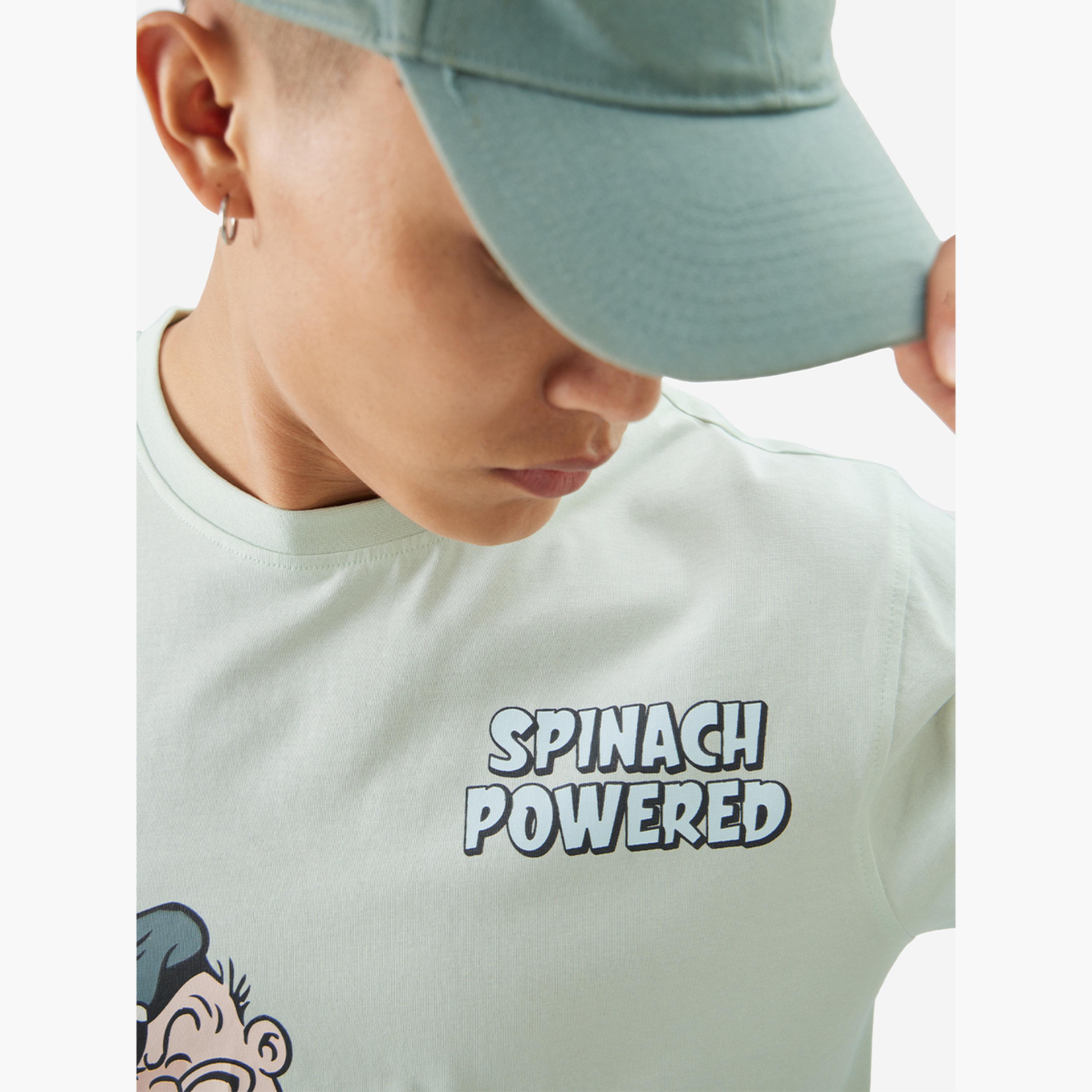 ذا سولد ستور × ستايلي - تي شيرت رجالي مريح برسومات باباي لون أخضر-men-clothing-tshirtsandpolos-tshirts-image-6