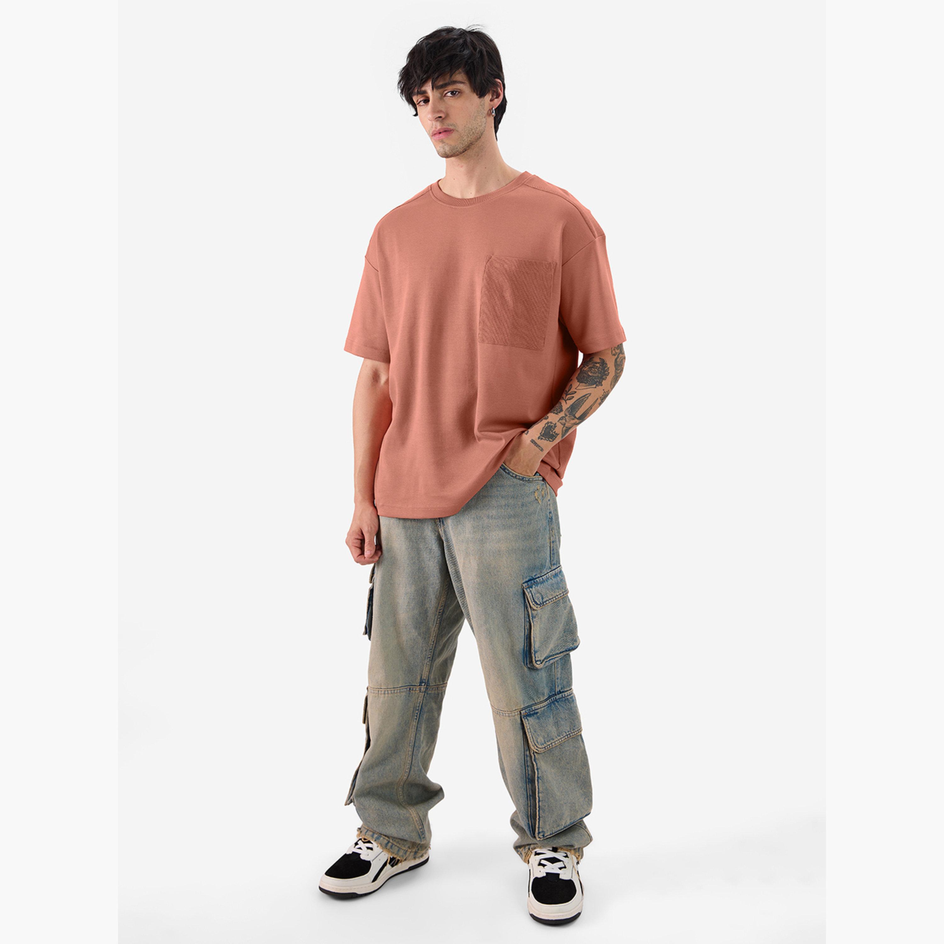 The Souled Store X Styli Men Rust Oversized T-Shirt with Patch Pocket-men-clothing-tshirtsandpolos-tshirts-image-2
