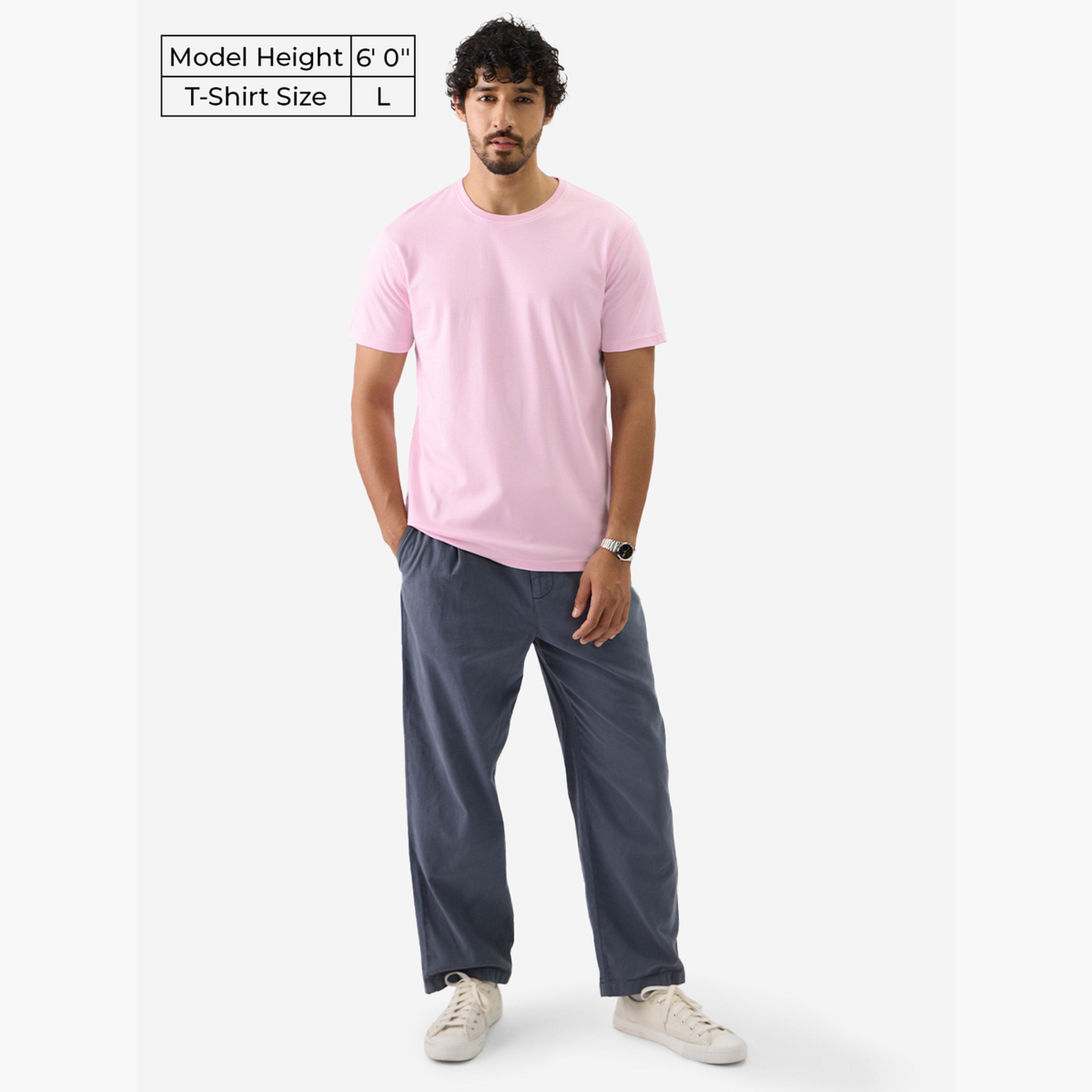 The Souled Store X Styli Men Pink Plain Interlock Cotton T-Shirt-men-clothing-tshirtsandpolos-tshirts-image-2