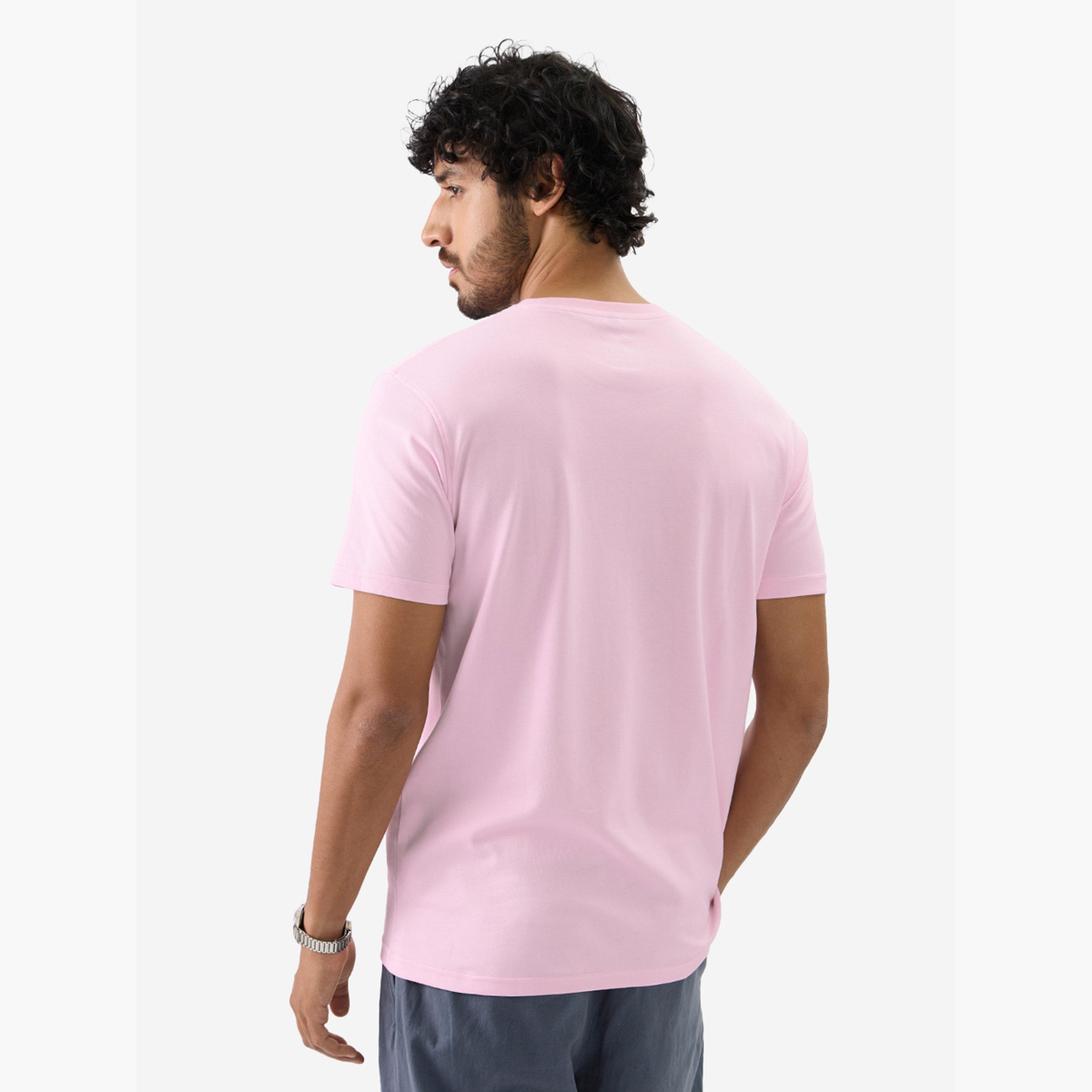 The Souled Store X Styli Men Pink Plain Interlock Cotton T-Shirt-men-clothing-tshirtsandpolos-tshirts-image-4