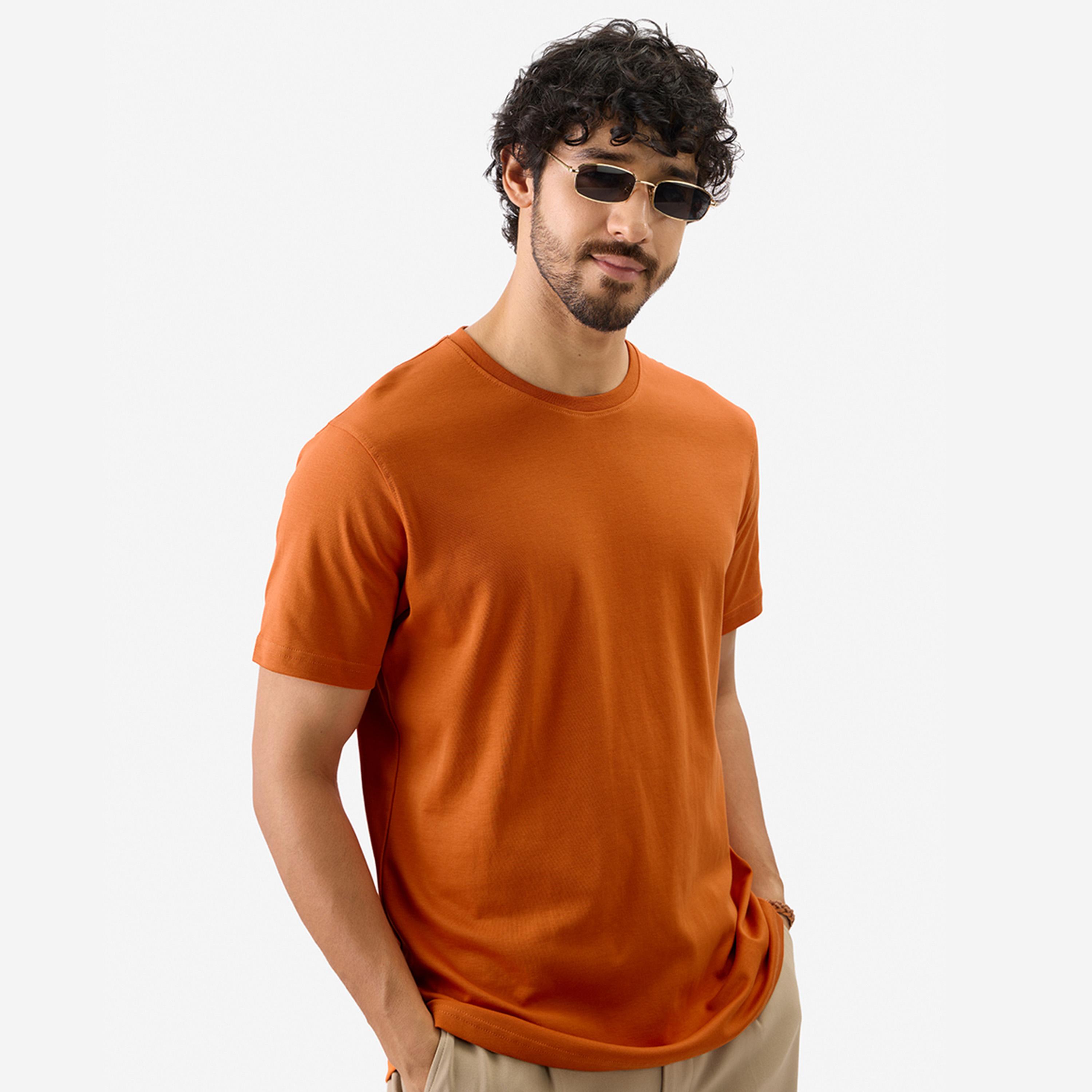 The Souled Store X Styli Men Orange Plain Interlock Cotton T-Shirt-men-clothing-tshirtsandpolos-tshirts-image-1