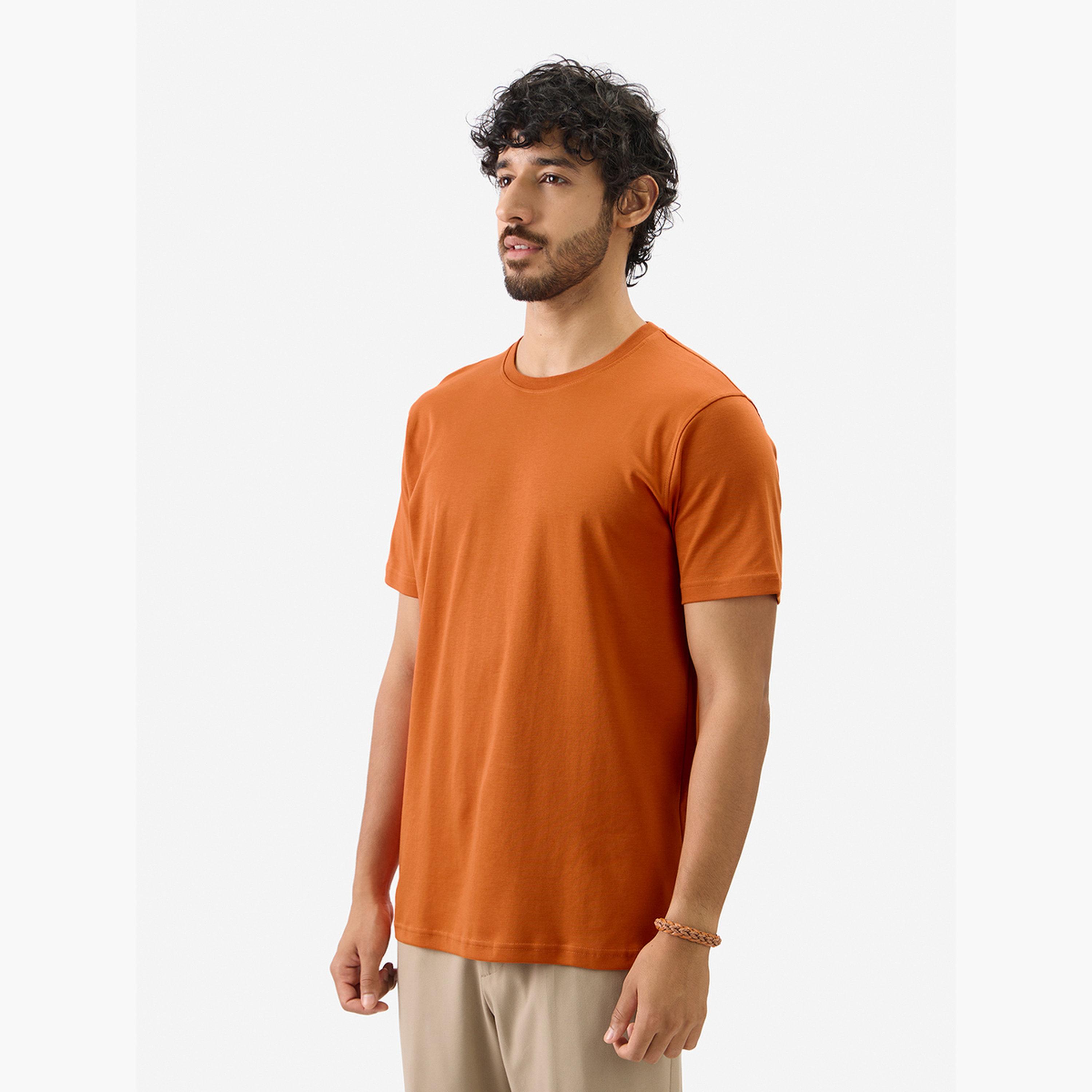 The Souled Store X Styli Men Orange Plain Interlock Cotton T-Shirt-men-clothing-tshirtsandpolos-tshirts-image-3