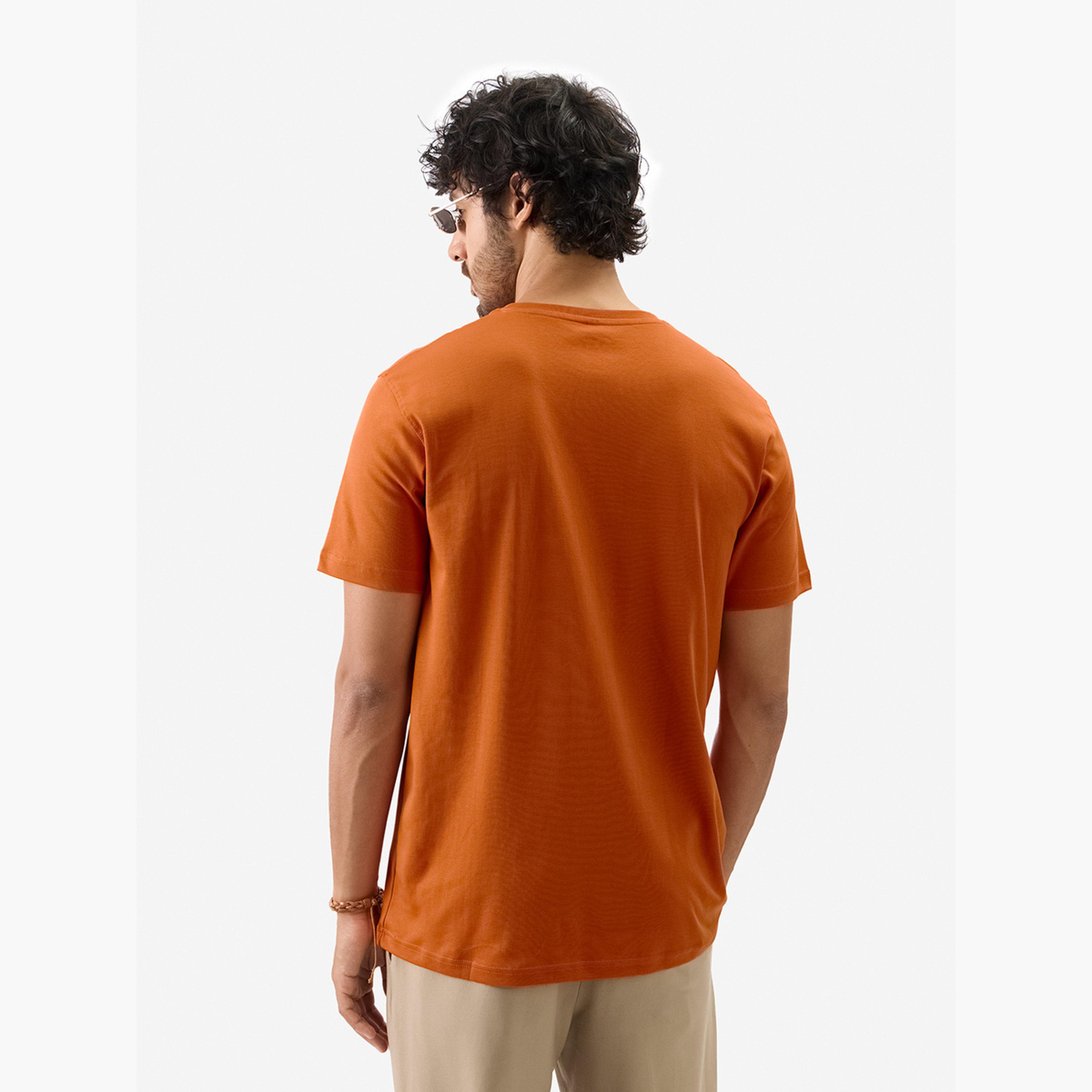 The Souled Store X Styli Men Orange Plain Interlock Cotton T-Shirt-men-clothing-tshirtsandpolos-tshirts-image-4