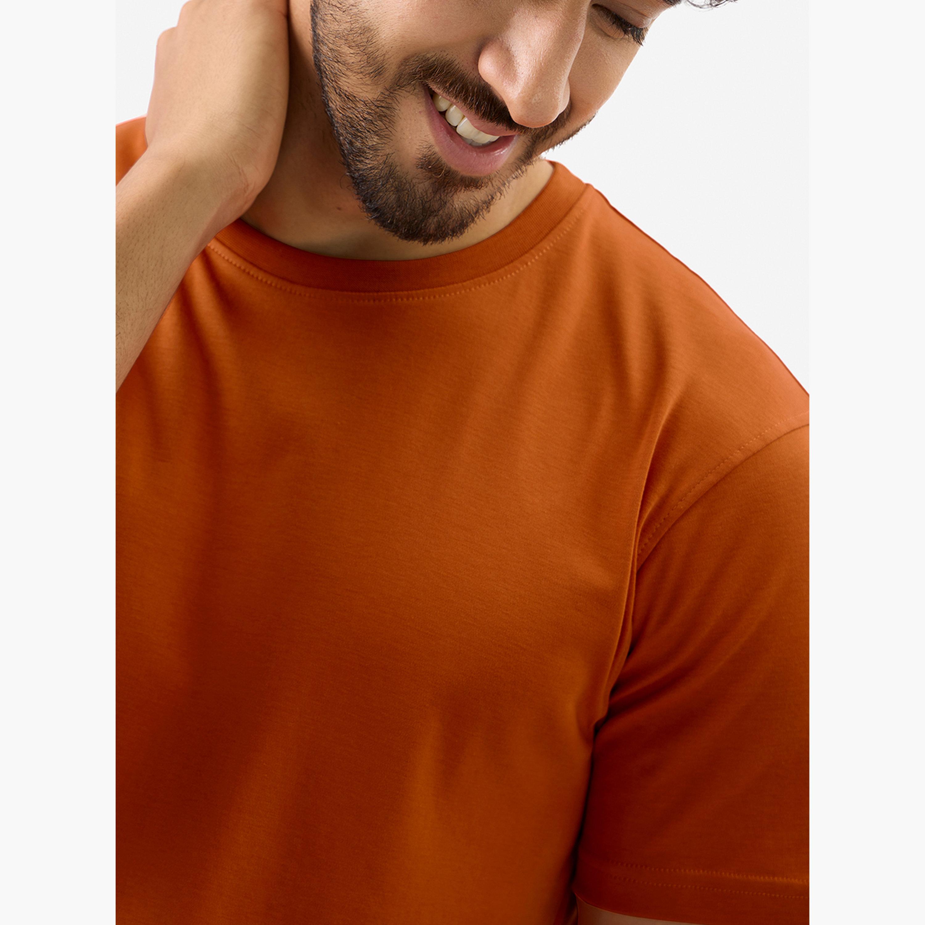 The Souled Store X Styli Men Orange Plain Interlock Cotton T-Shirt-men-clothing-tshirtsandpolos-tshirts-image-5