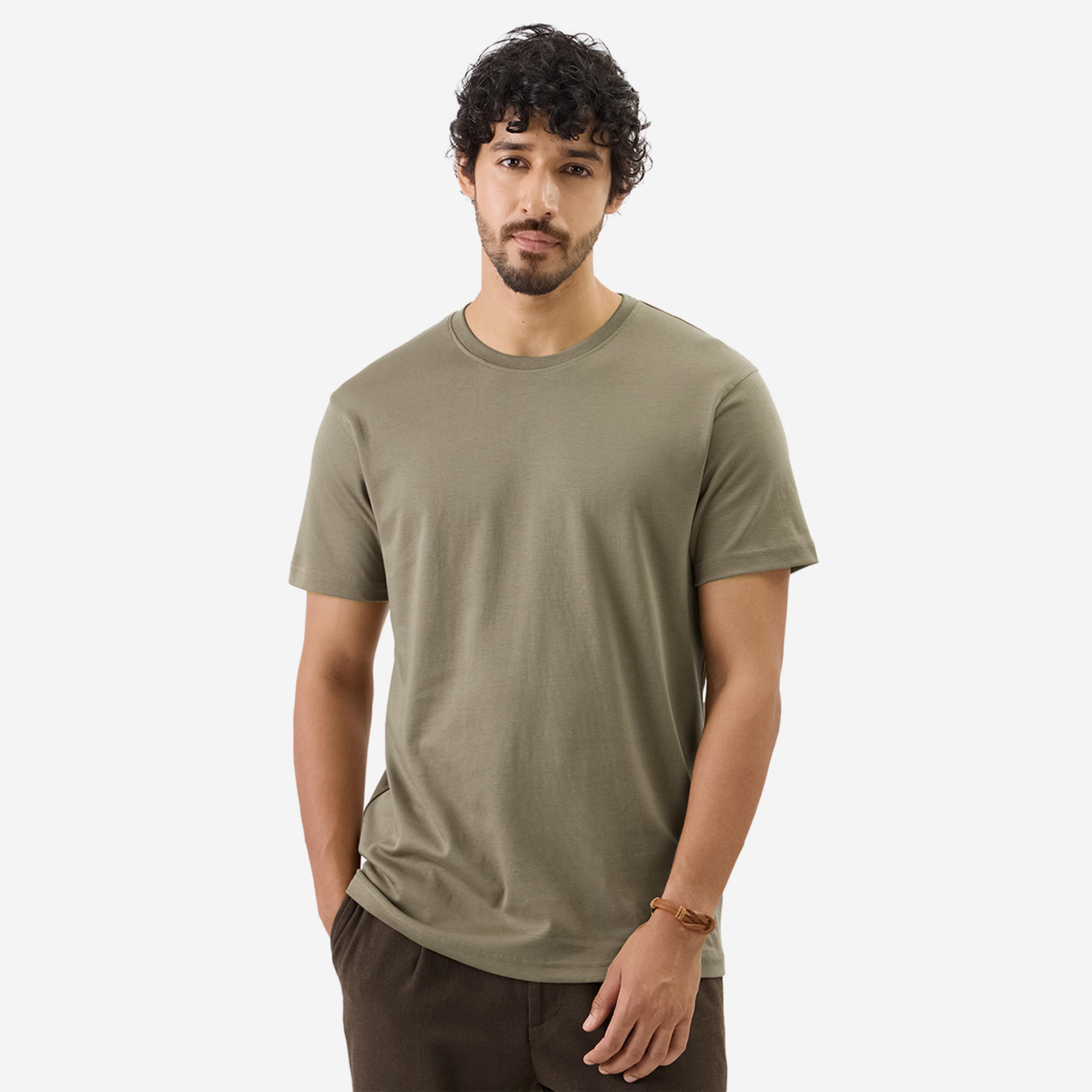 The Souled Store X Styli Men Khaki Plain Interlock Cotton T-Shirt-men-clothing-tshirtsandpolos-tshirts-image-1