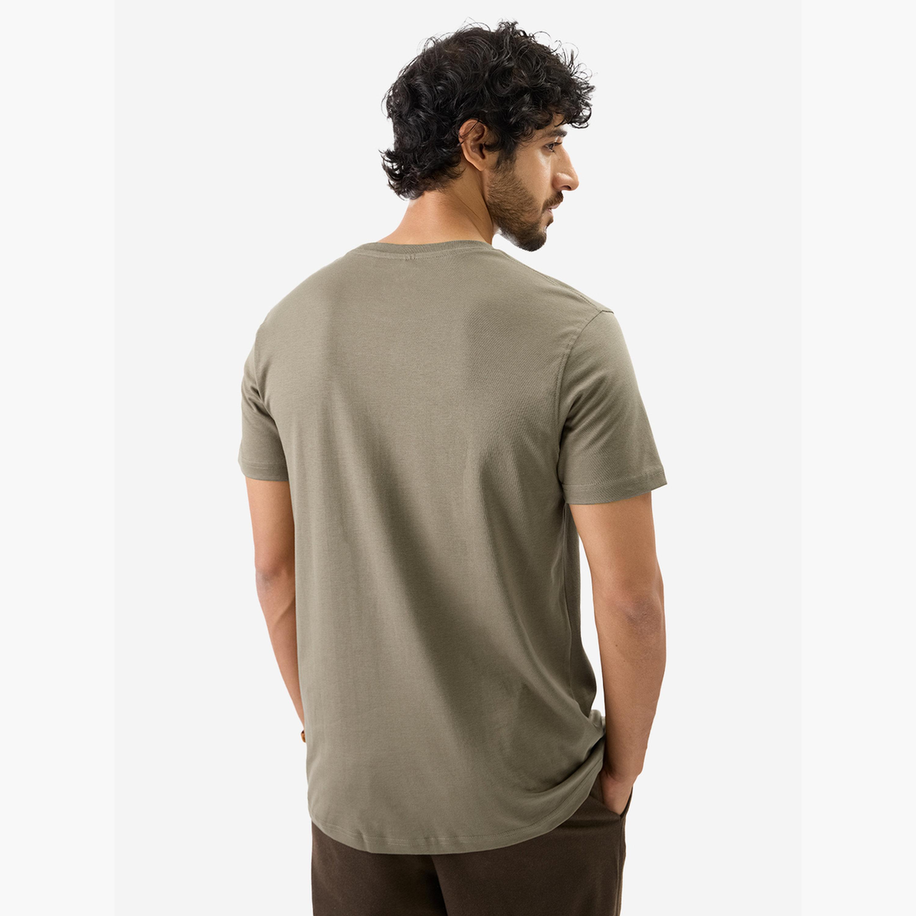 The Souled Store X Styli Men Khaki Plain Interlock Cotton T-Shirt-men-clothing-tshirtsandpolos-tshirts-image-4