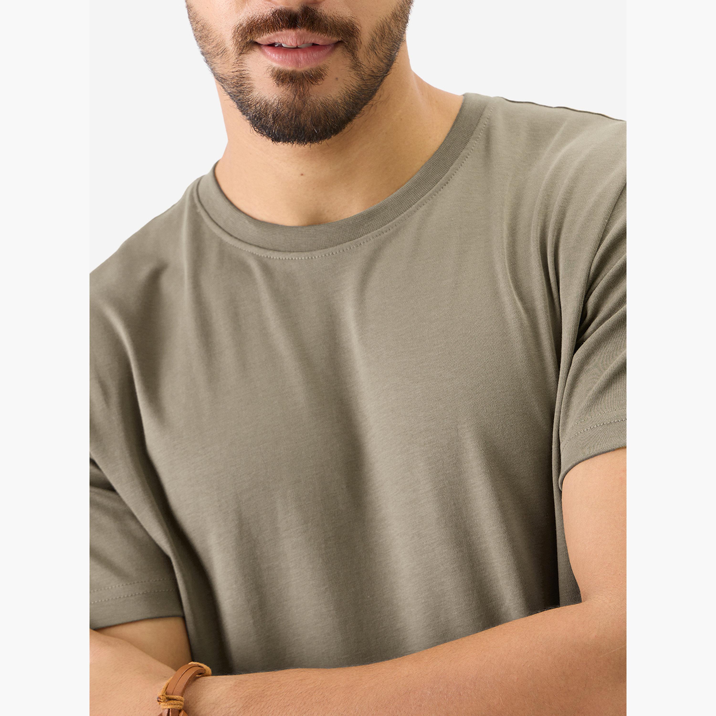 The Souled Store X Styli Men Khaki Plain Interlock Cotton T-Shirt-men-clothing-tshirtsandpolos-tshirts-image-5