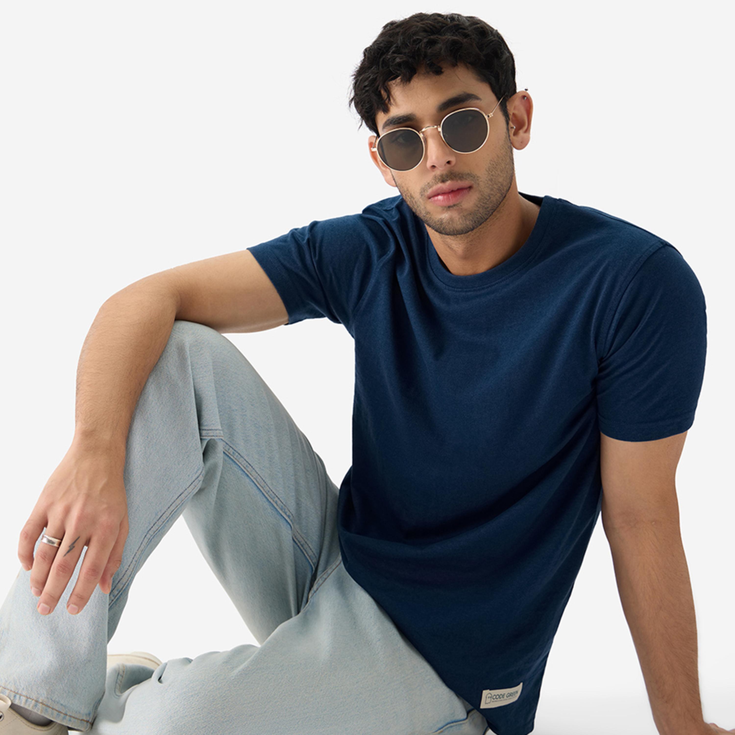 The Souled Store X Styli Men Blue Solid Sustainable T-Shirt-men-clothing-tshirtsandpolos-tshirts-image-1