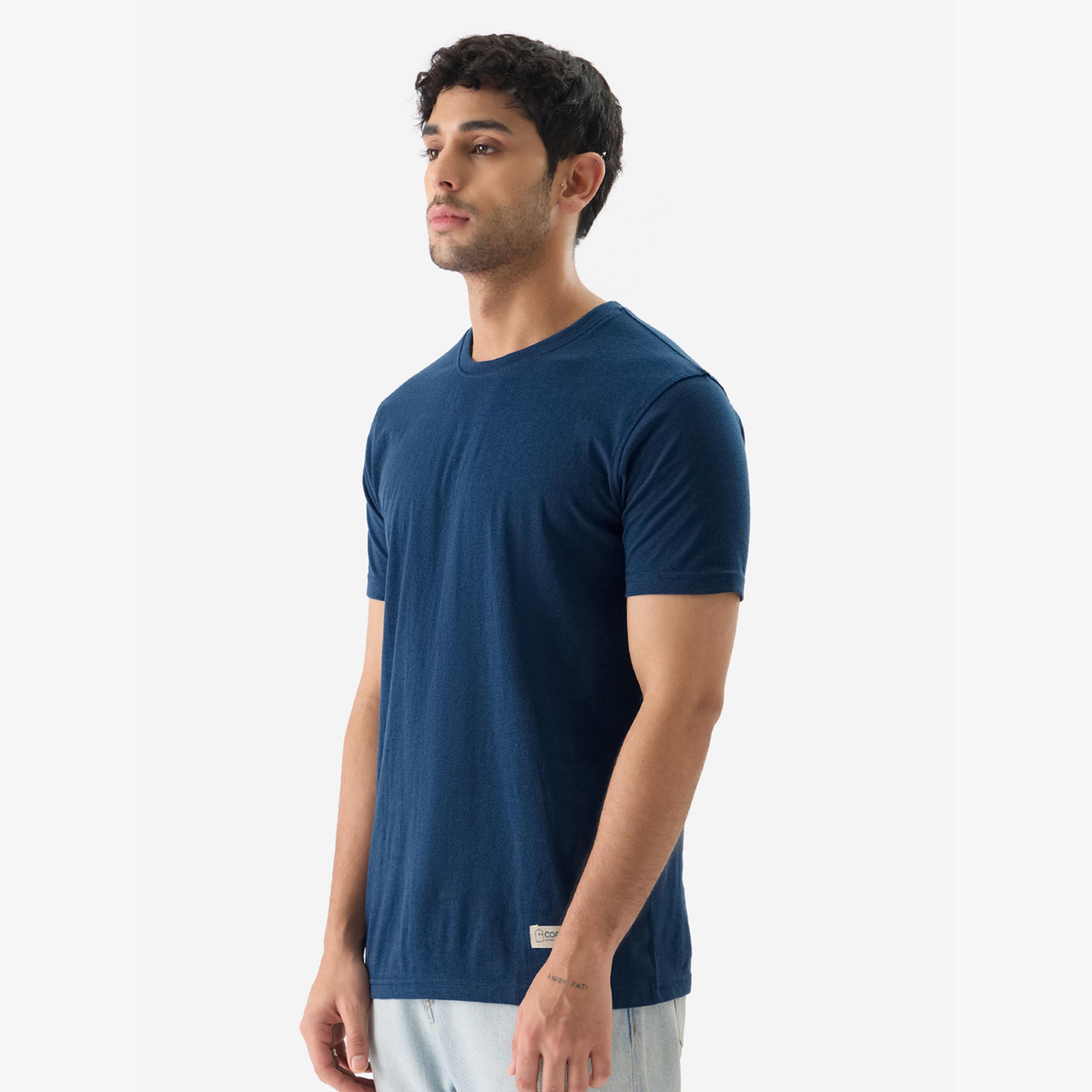 The Souled Store X Styli Men Blue Solid Sustainable T-Shirt-men-clothing-tshirtsandpolos-tshirts-image-3