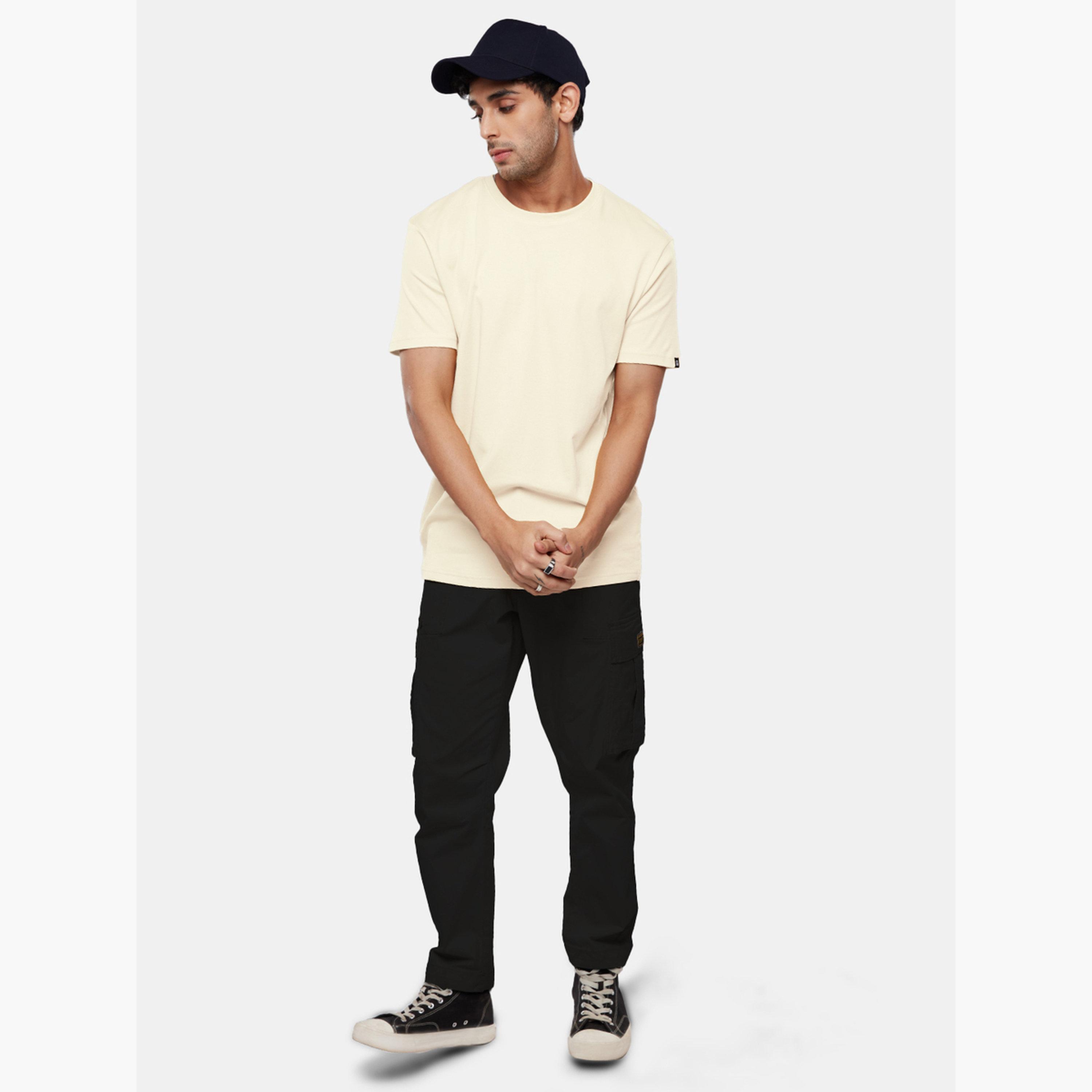 The Souled Store X Styli Men Off White Plain Interlock Cotton T-Shirt-men-clothing-tshirtsandpolos-tshirts-image-5
