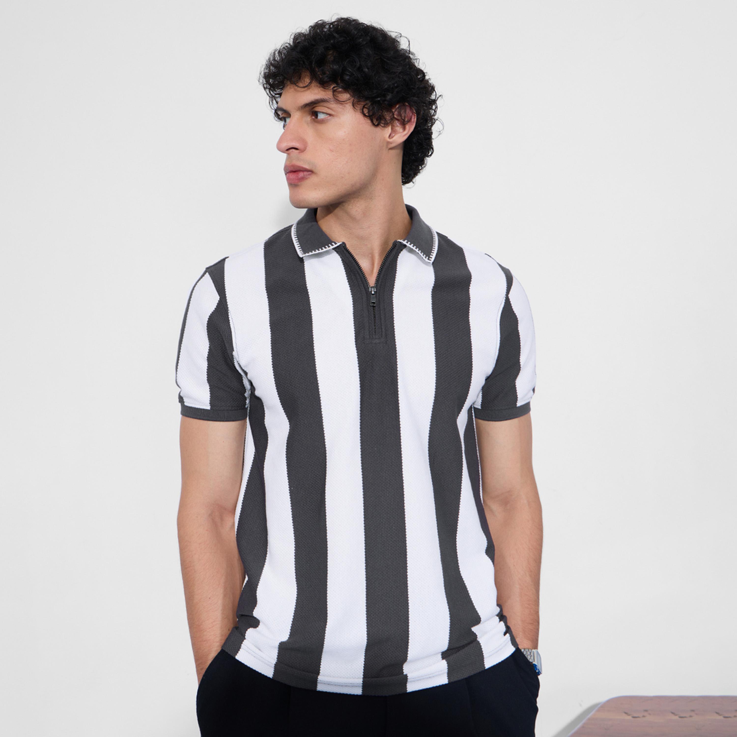 ذا سولد ستور × ستايلي - قميص بولو رمادي مخطط للرجال-men-clothing-tshirtsandpolos-tshirts-image-1