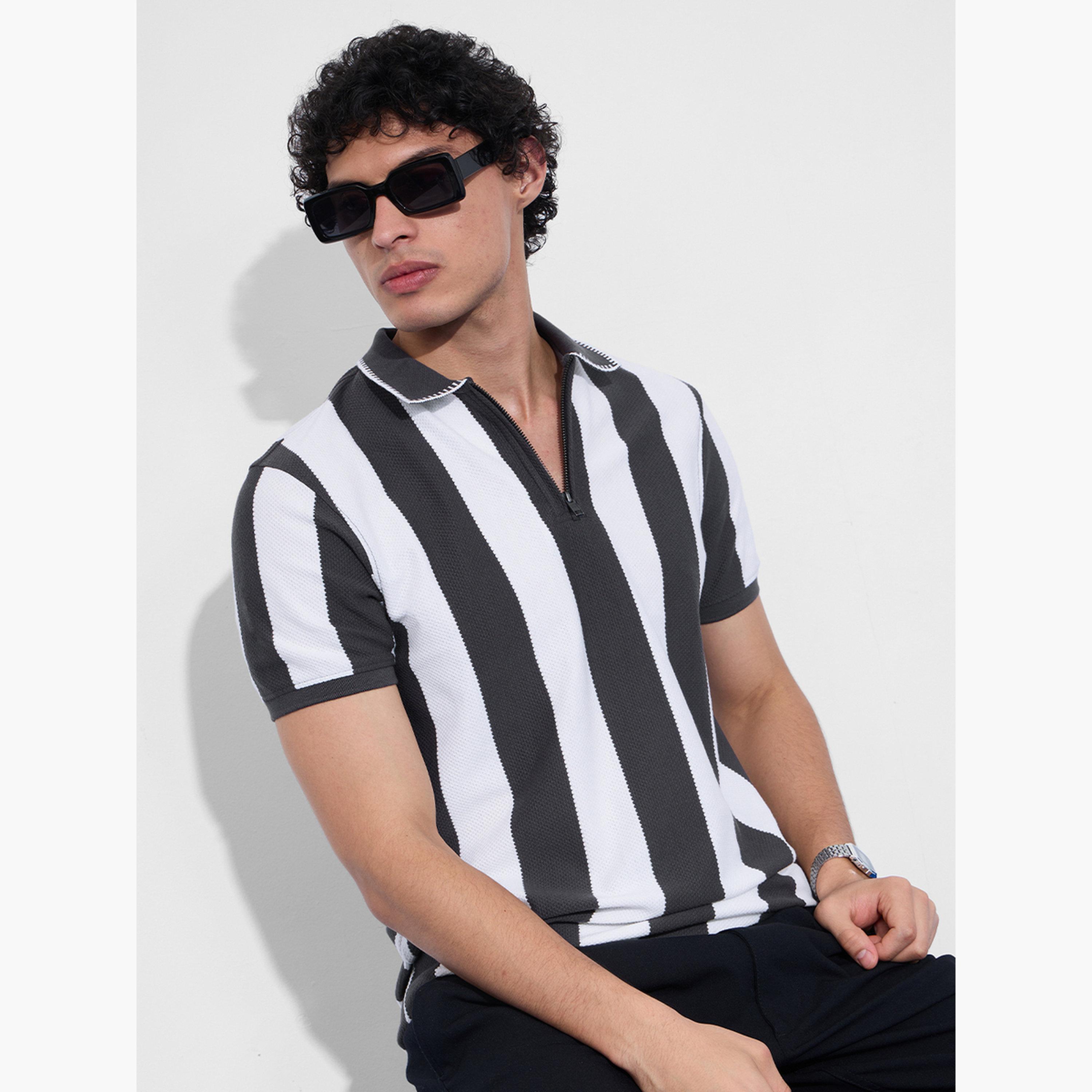 ذا سولد ستور × ستايلي - قميص بولو رمادي مخطط للرجال-men-clothing-tshirtsandpolos-tshirts-image-3