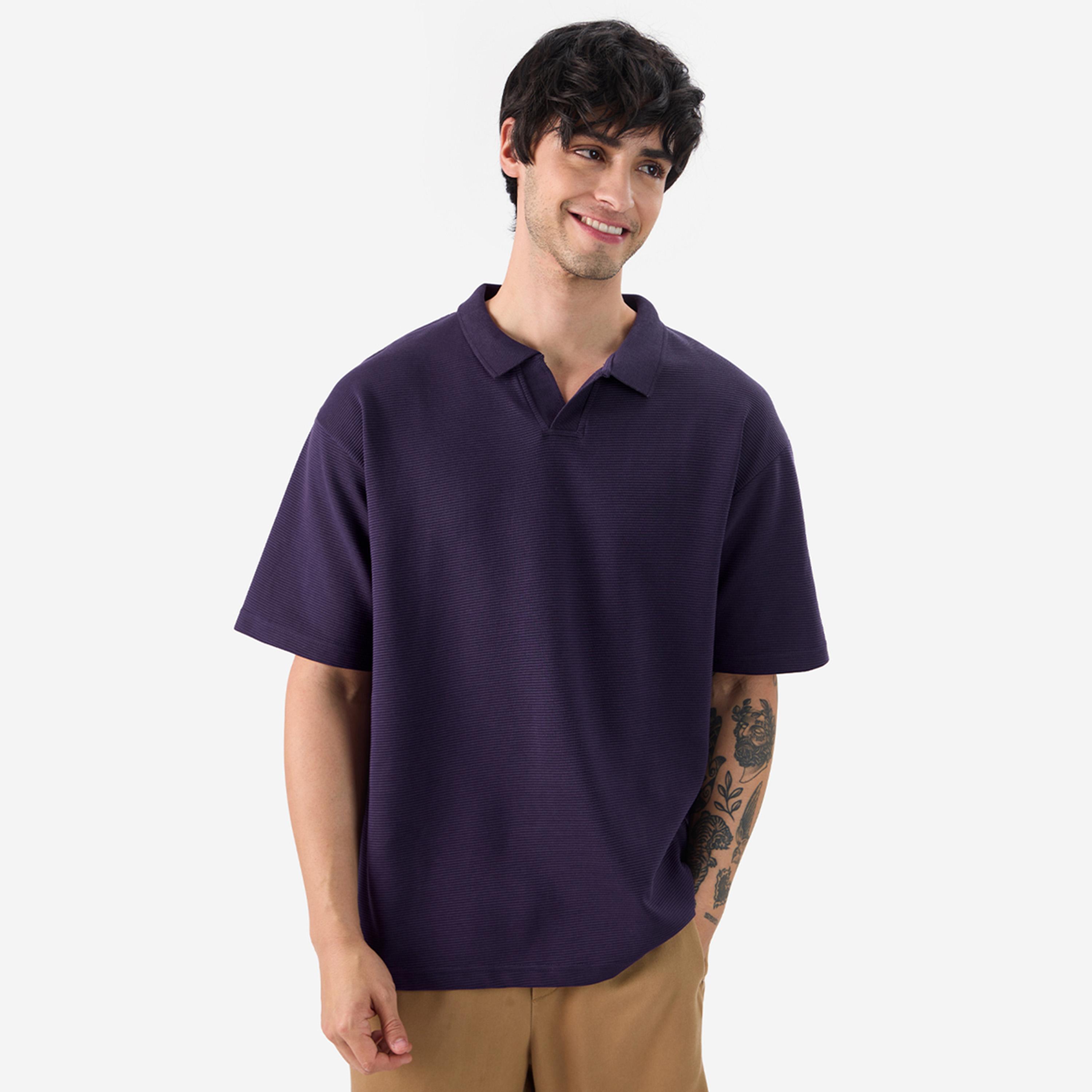 ذا سولد ستور × ستايلي - قميص بولو رجالي أرجواني اللون محبوك وحجم كبير-men-clothing-tshirtsandpolos-tshirts-image-1
