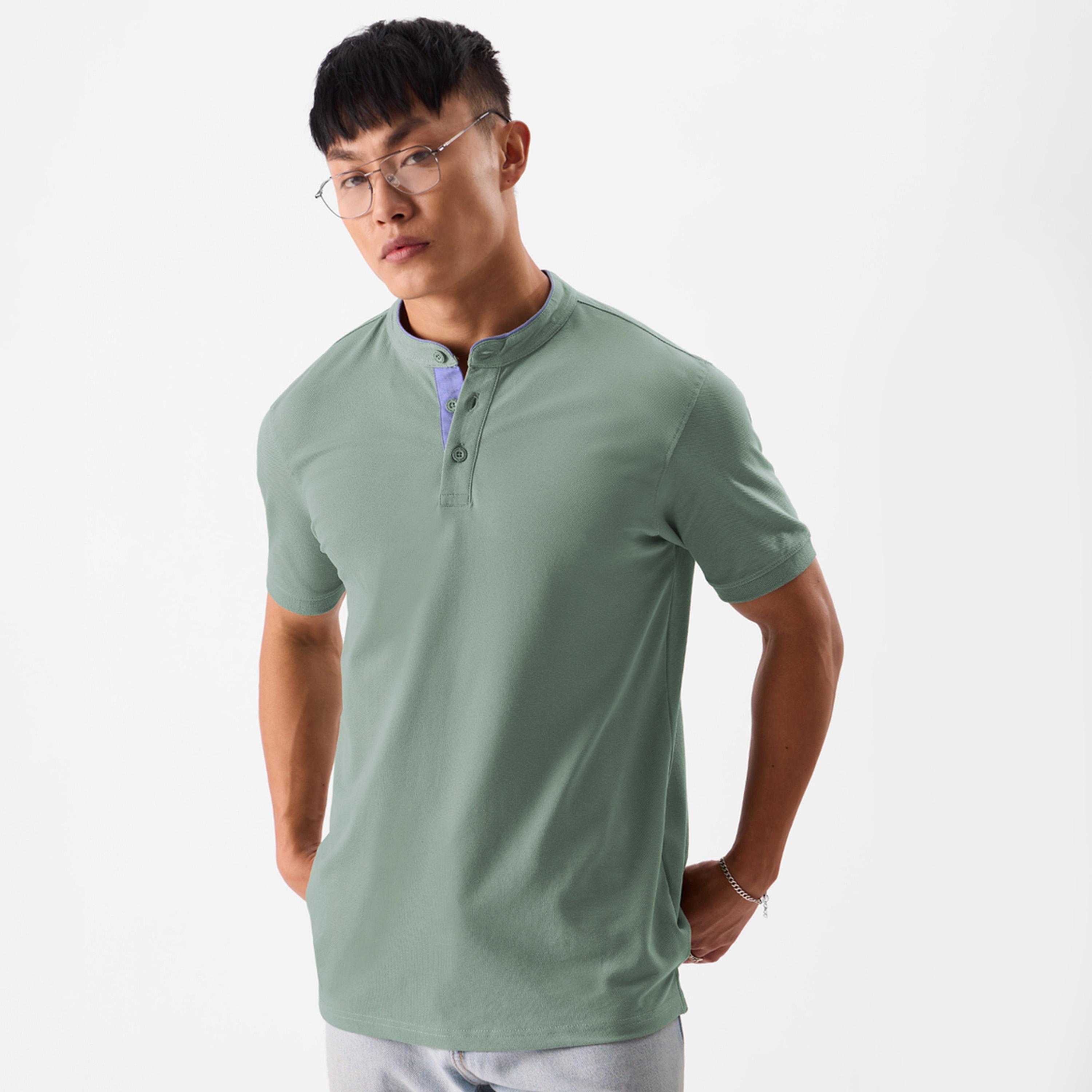 The Souled Store X Styli Men Green Mandarin Collar Polo-men-clothing-tshirtsandpolos-tshirts-image-1