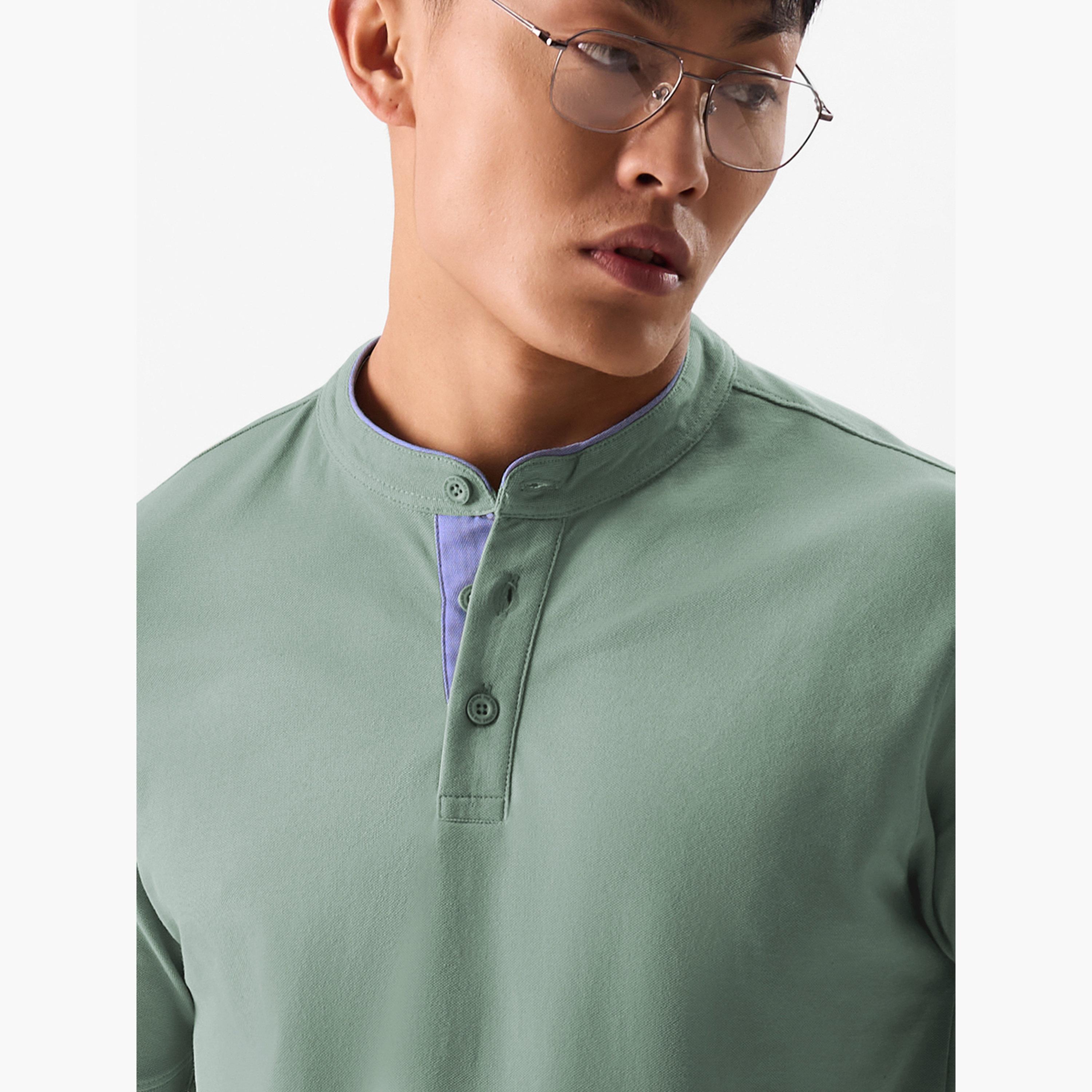 ذا سولد ستور × ستايلي - بولو رجالي لون أخضر بياقة ماندرين-men-clothing-tshirtsandpolos-tshirts-image-4