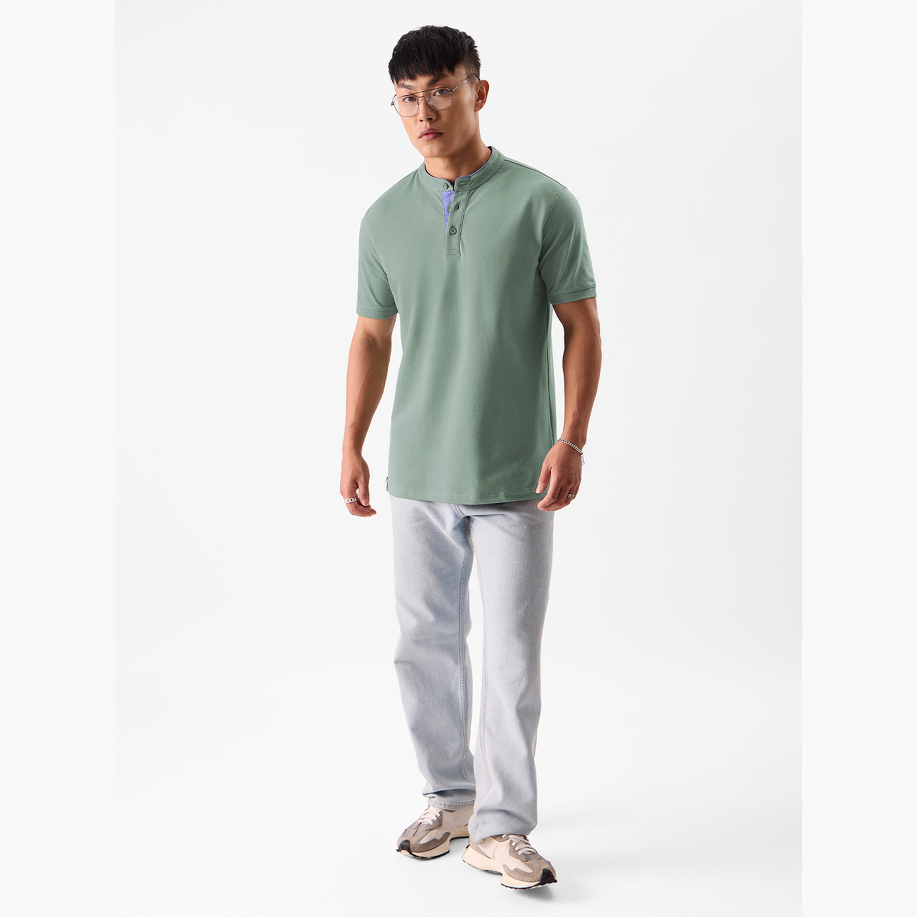 The Souled Store X Styli Men Green Mandarin Collar Polo-men-clothing-tshirtsandpolos-tshirts-image-5