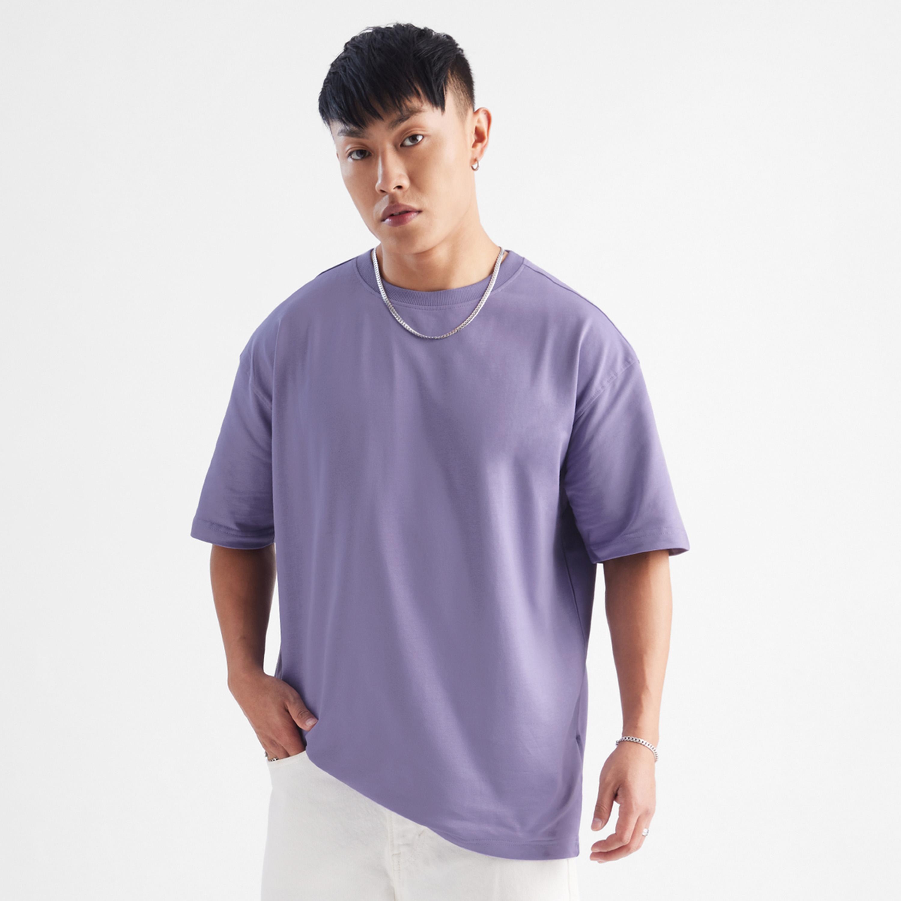 The Souled Store X Styli Men Purple Oversized Cotton T-Shirt-men-clothing-tshirtsandpolos-tshirts-image-1