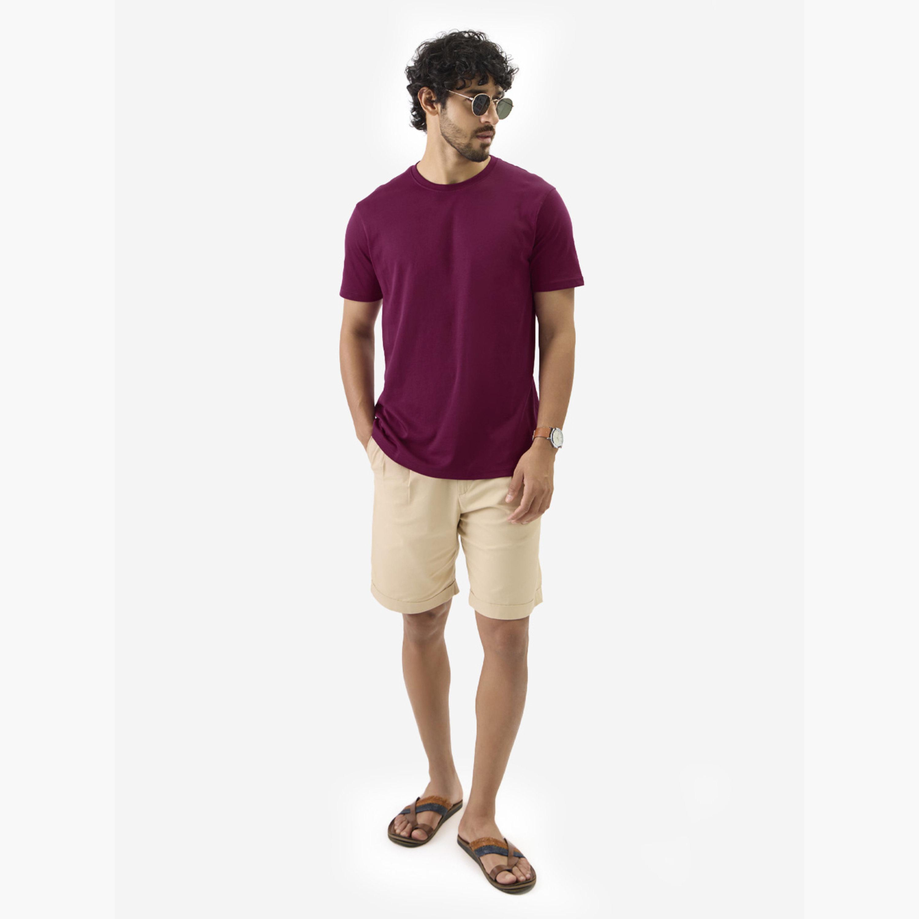 ذا سولد ستور × ستايلي - تي شيرت رجالي من القطن المتشابك بلون برغندي سادة-men-clothing-tshirtsandpolos-tshirts-image-2