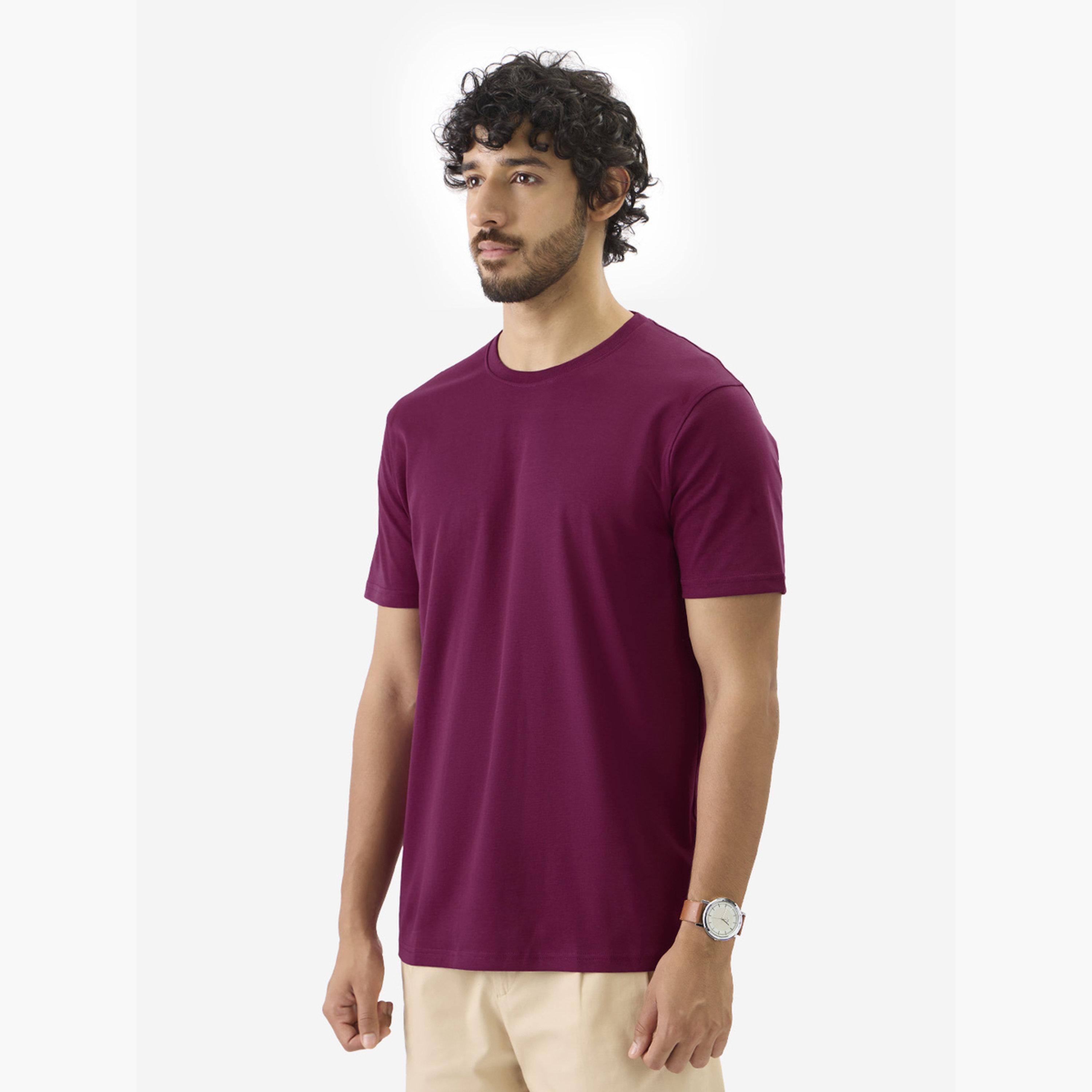 ذا سولد ستور × ستايلي - تي شيرت رجالي من القطن المتشابك بلون برغندي سادة-men-clothing-tshirtsandpolos-tshirts-image-3