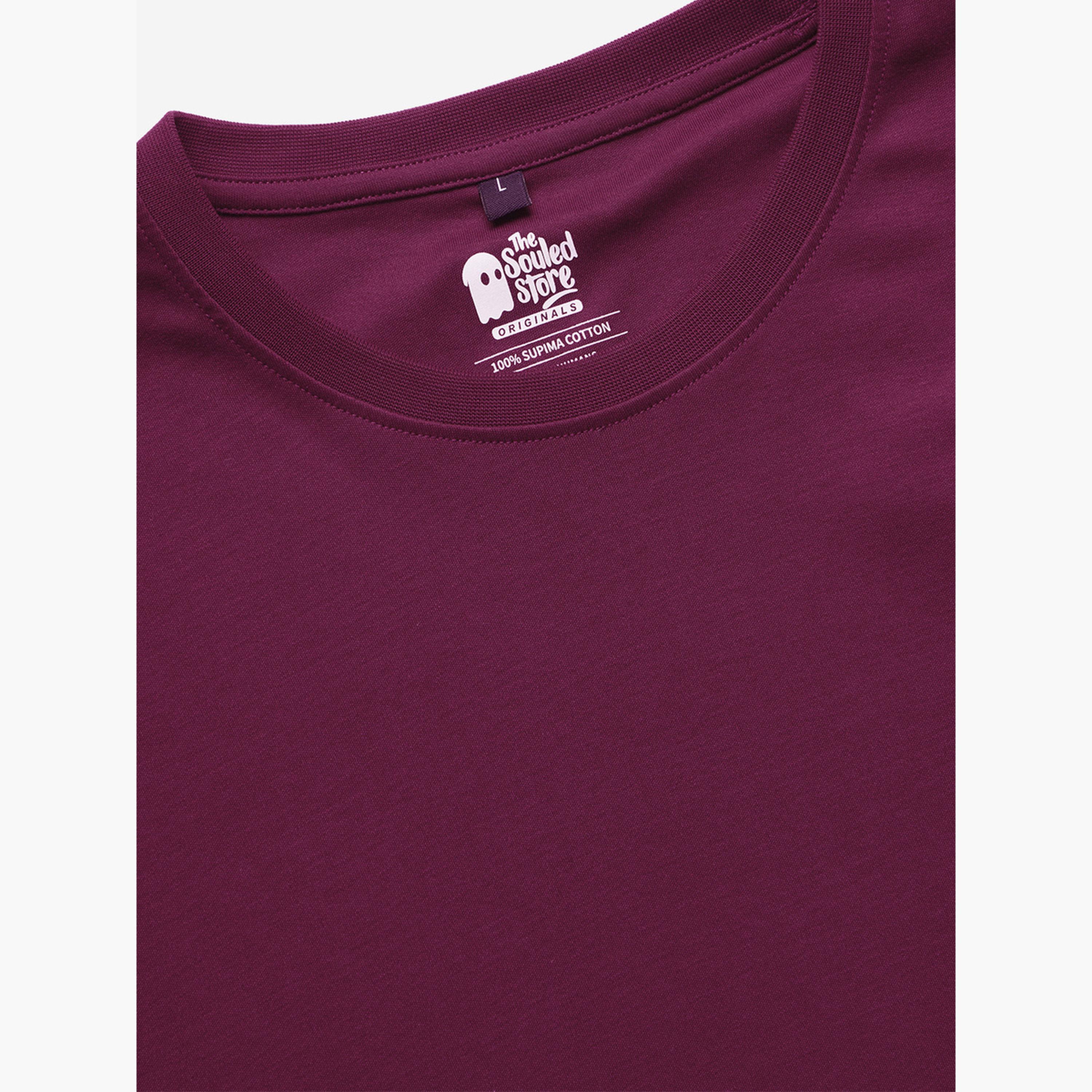 The Souled Store X Styli Men Burgundy Plain Interlock Cotton T-Shirt-men-clothing-tshirtsandpolos-tshirts-image-6
