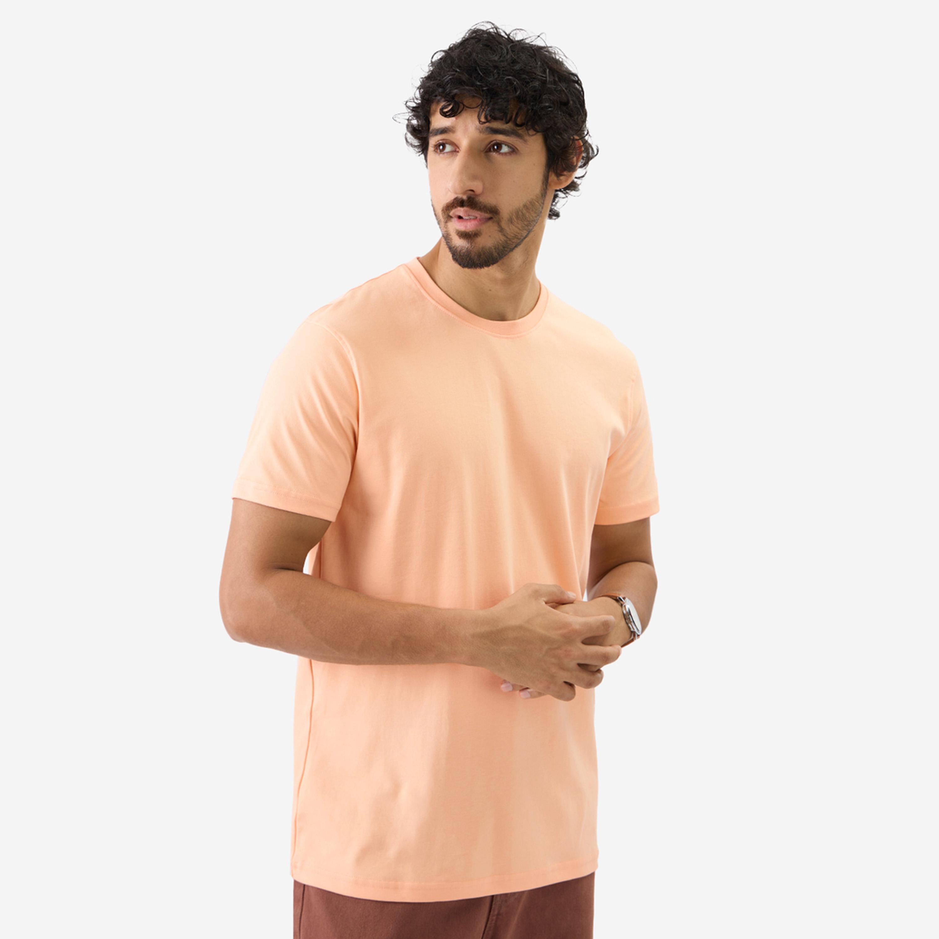 The Souled Store X Styli Men Peach Plain Interlock Cotton T-Shirt-men-clothing-tshirtsandpolos-tshirts-image-1