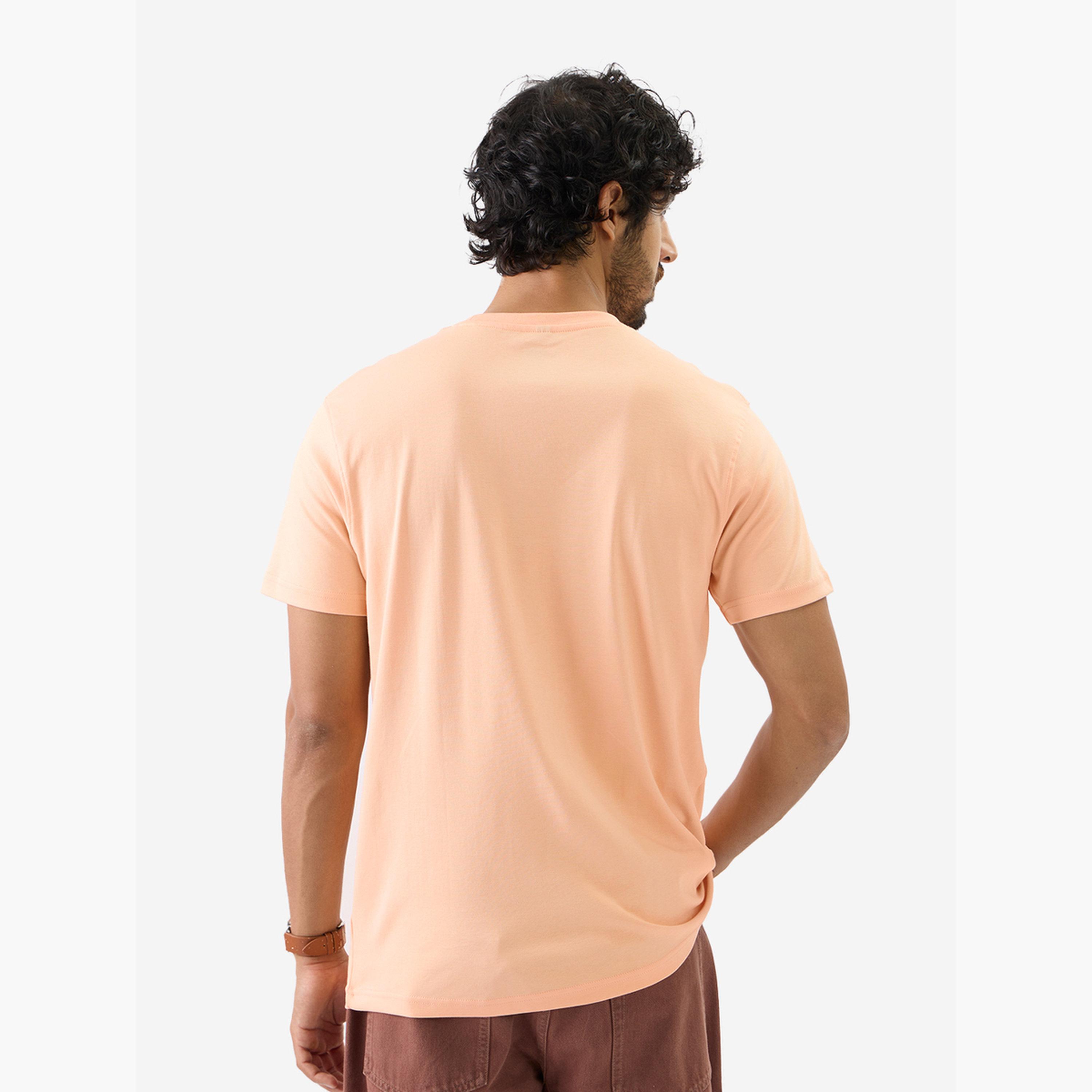 The Souled Store X Styli Men Peach Plain Interlock Cotton T-Shirt-men-clothing-tshirtsandpolos-tshirts-image-4