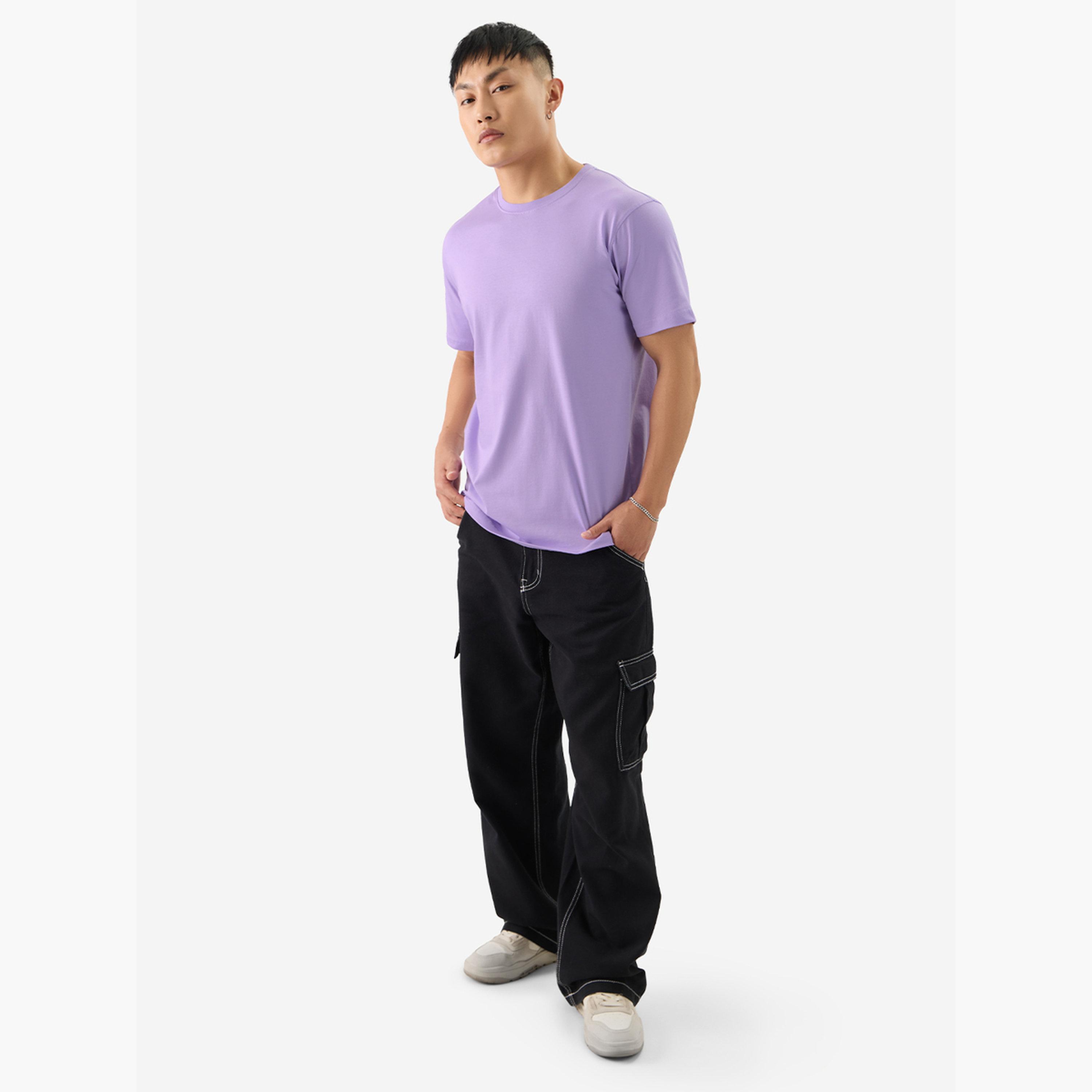 The Souled Store X Styli Men Purple Plain Casual T-Shirt-men-clothing-tshirtsandpolos-tshirts-image-2
