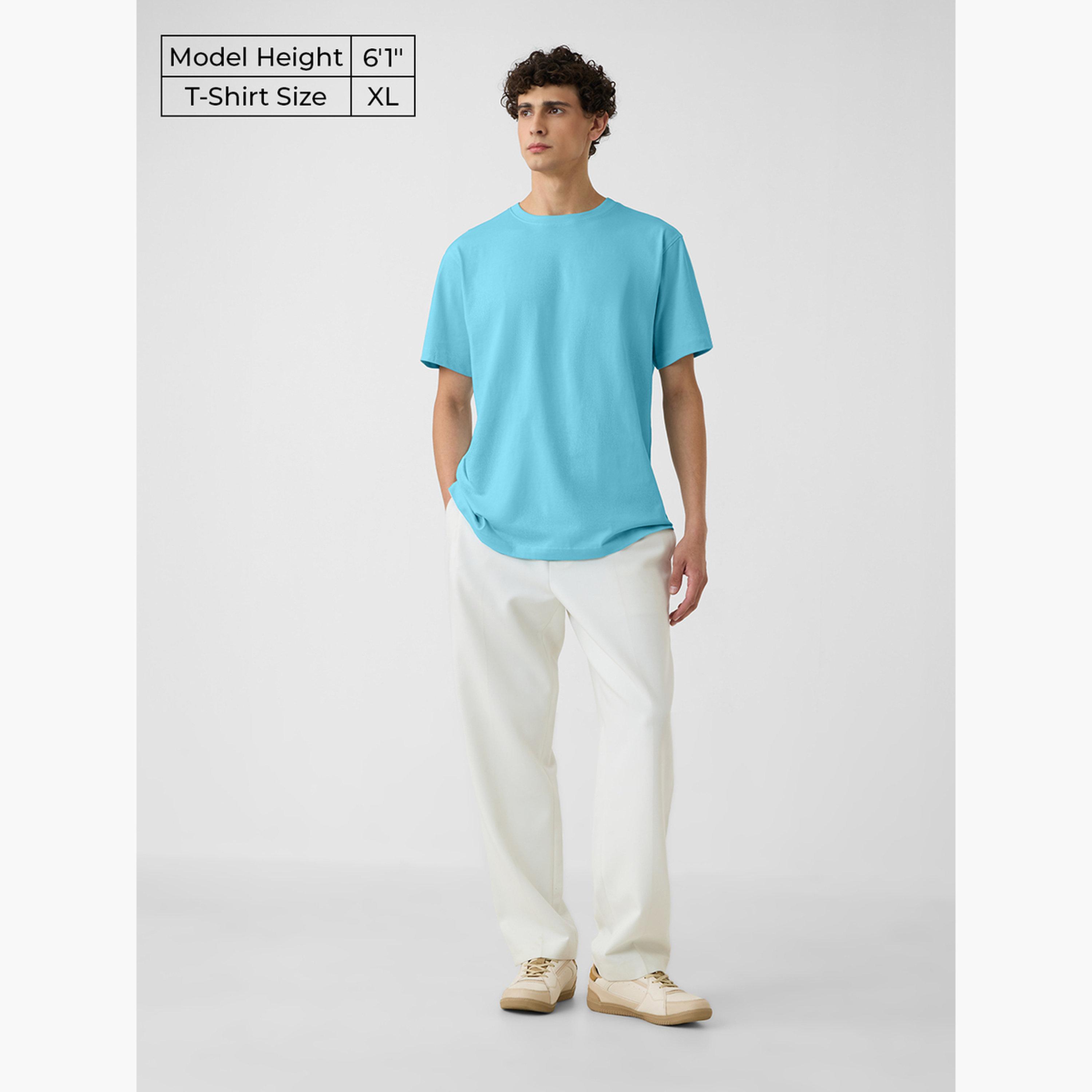 ذا سولد ستور × ستايلي - تي شيرت رجالي قطني مريح لون أزرق-men-clothing-tshirtsandpolos-tshirts-image-2