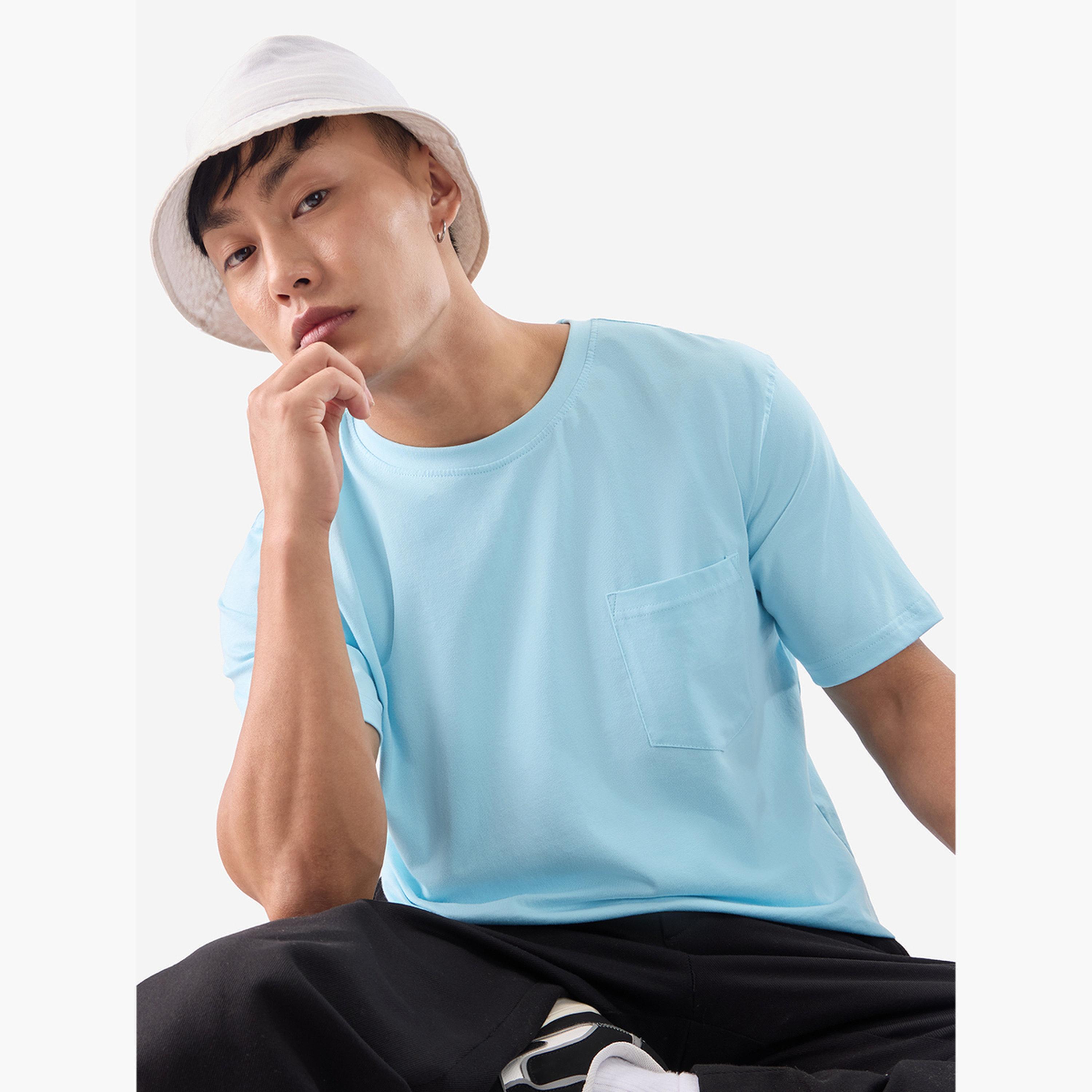 The Souled Store X Styli Men Blue Solid Cotton T-Shirt-men-clothing-tshirtsandpolos-tshirts-image-3
