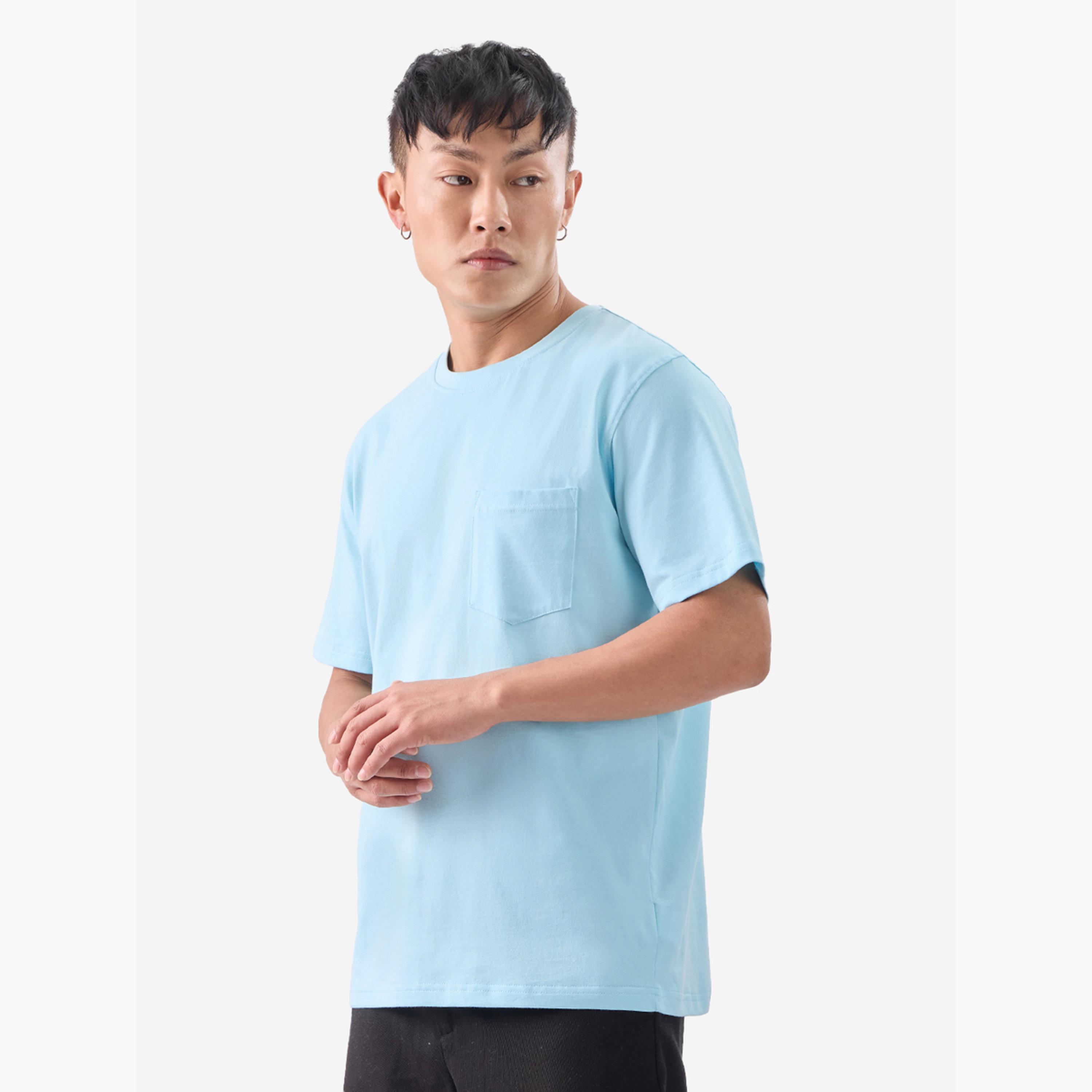 The Souled Store X Styli Men Blue Solid Cotton T-Shirt-men-clothing-tshirtsandpolos-tshirts-image-4