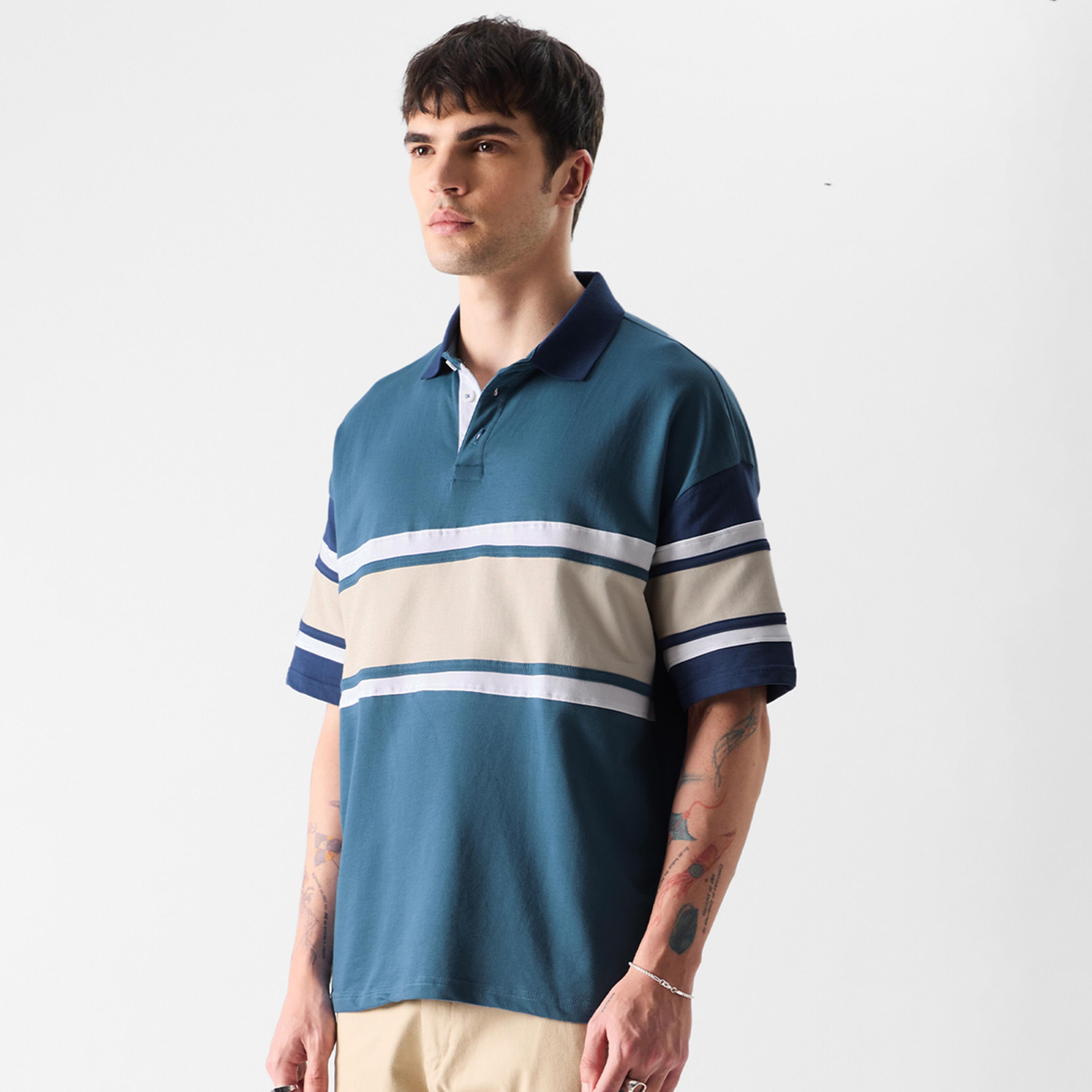 ذا سولد ستور × ستايلي - قميص بولو رجالي أزرق اللون حجم كبير-men-clothing-tshirtsandpolos-tshirts-image-1