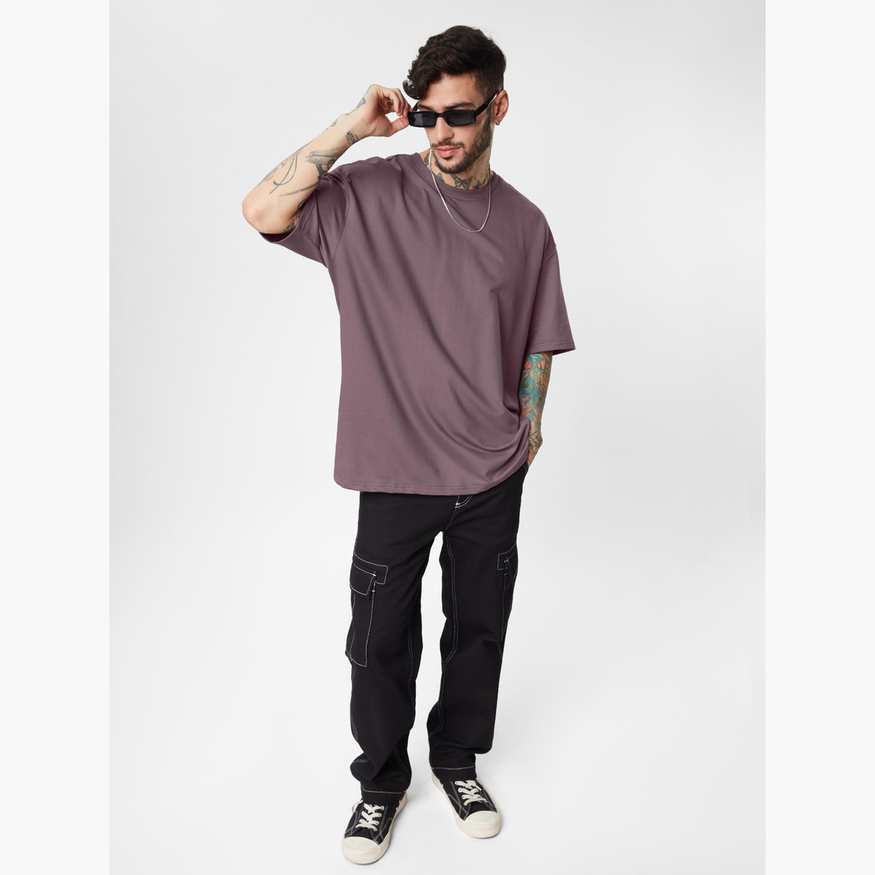 The Souled Store X Styli Men Purple Oversized Cotton T-Shirt-men-clothing-tshirtsandpolos-tshirts-image-2