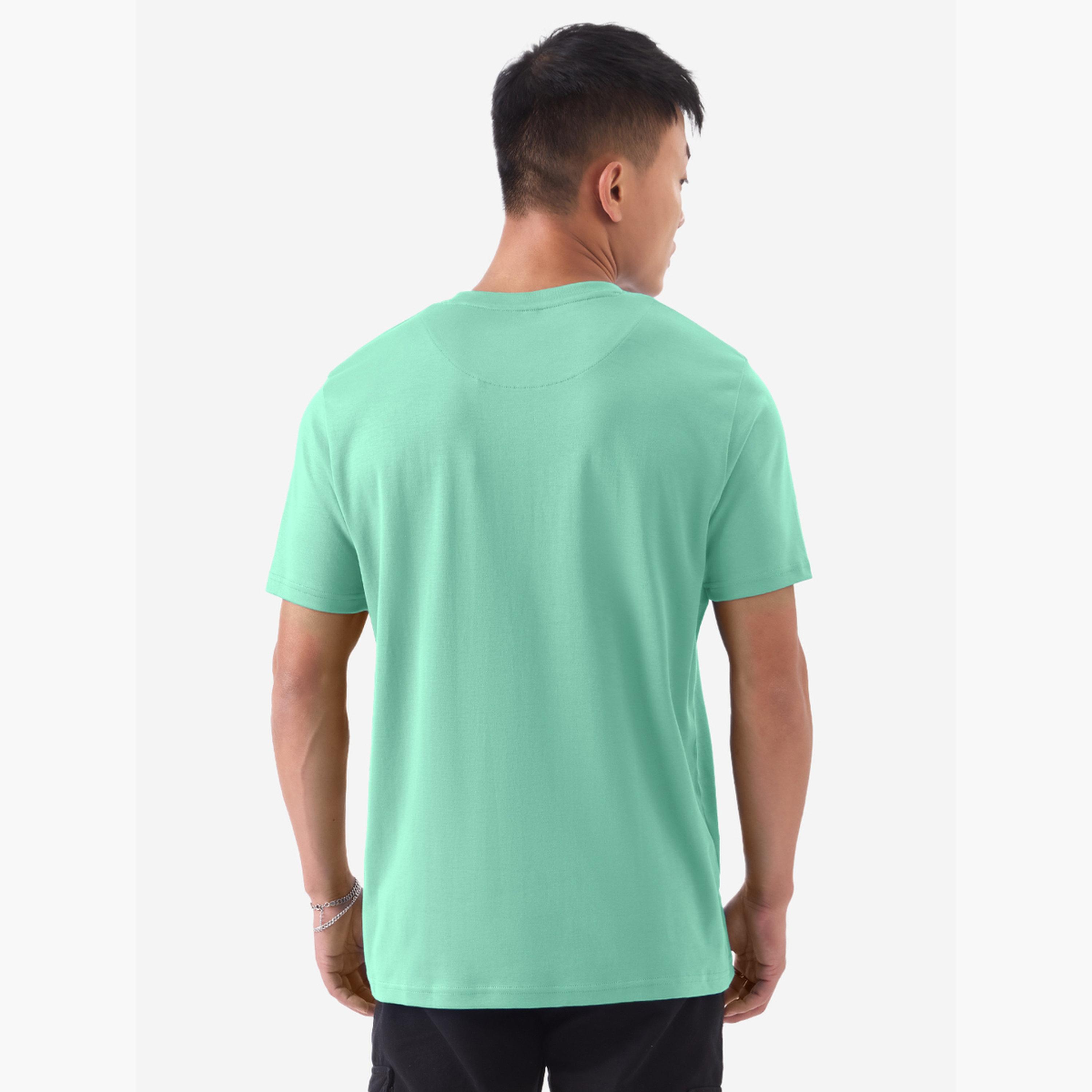 The Souled Store X Styli Men Green Plain Interlock Cotton T-Shirt-men-clothing-tshirtsandpolos-tshirts-image-2