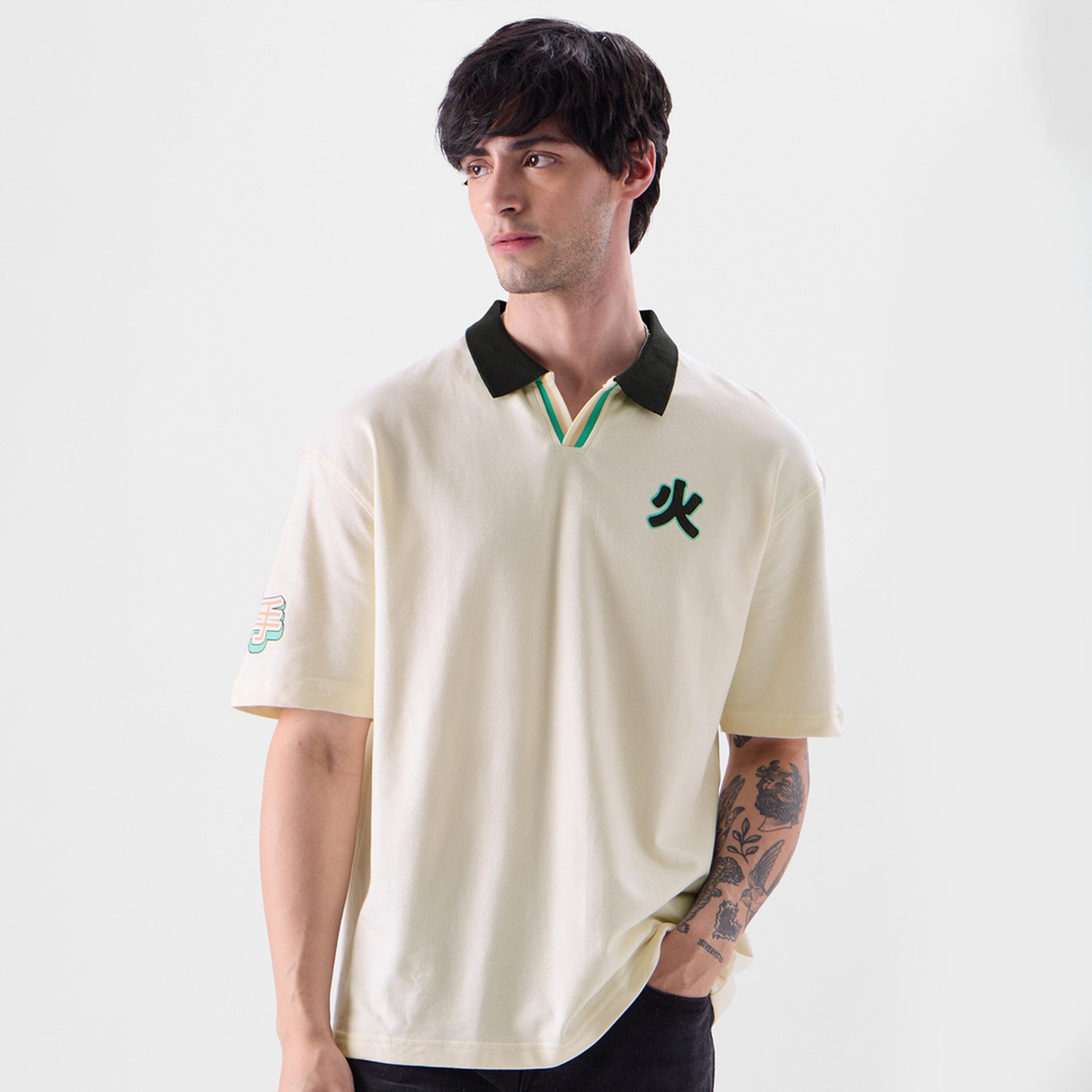 The Souled Store X Styli Men Off White Dragon Print Oversized Polo-men-clothing-tshirtsandpolos-tshirts-image-1