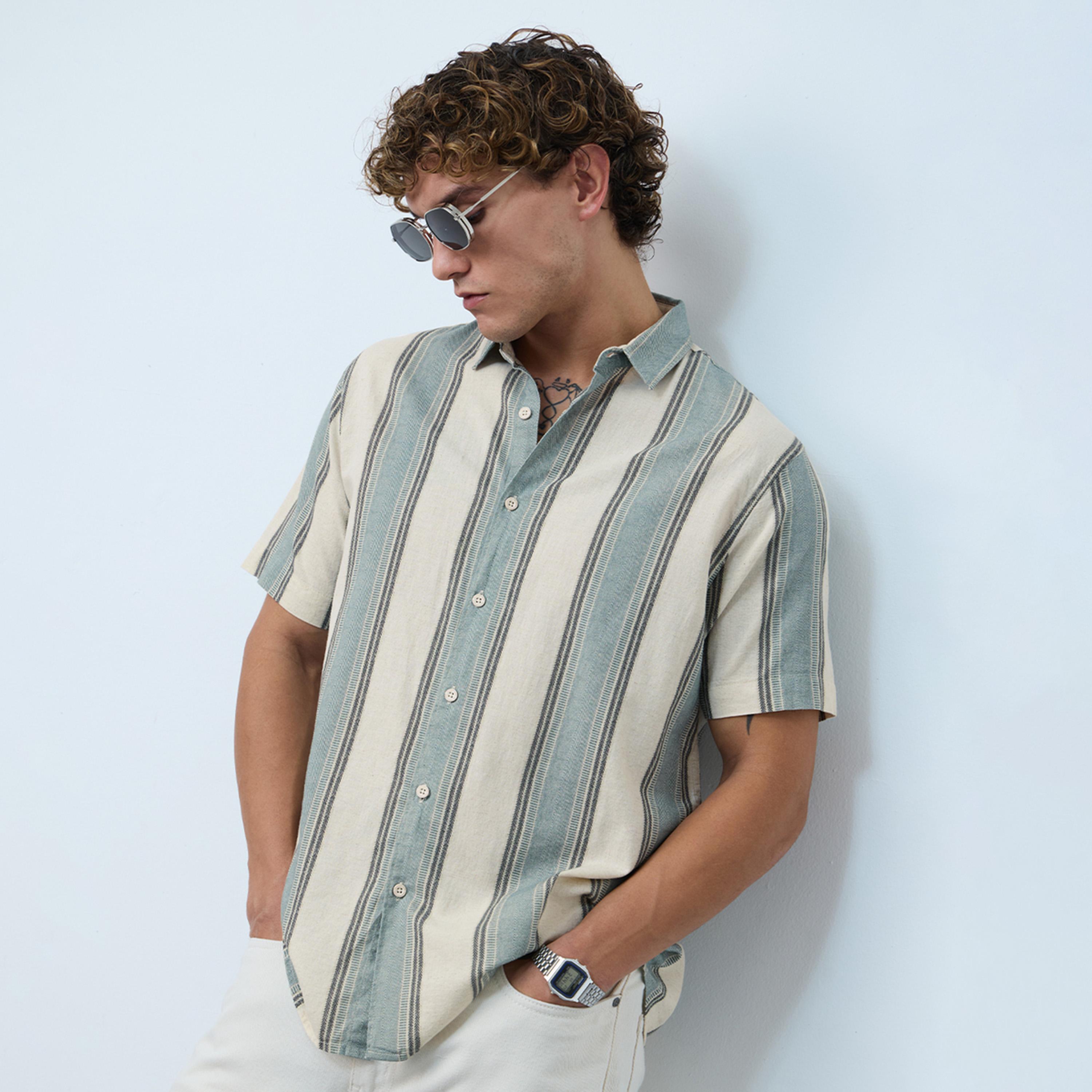 The Souled Store X Styli Men Multi Striped Cotton Linen Shirt-men-clothing-shirts-image-1