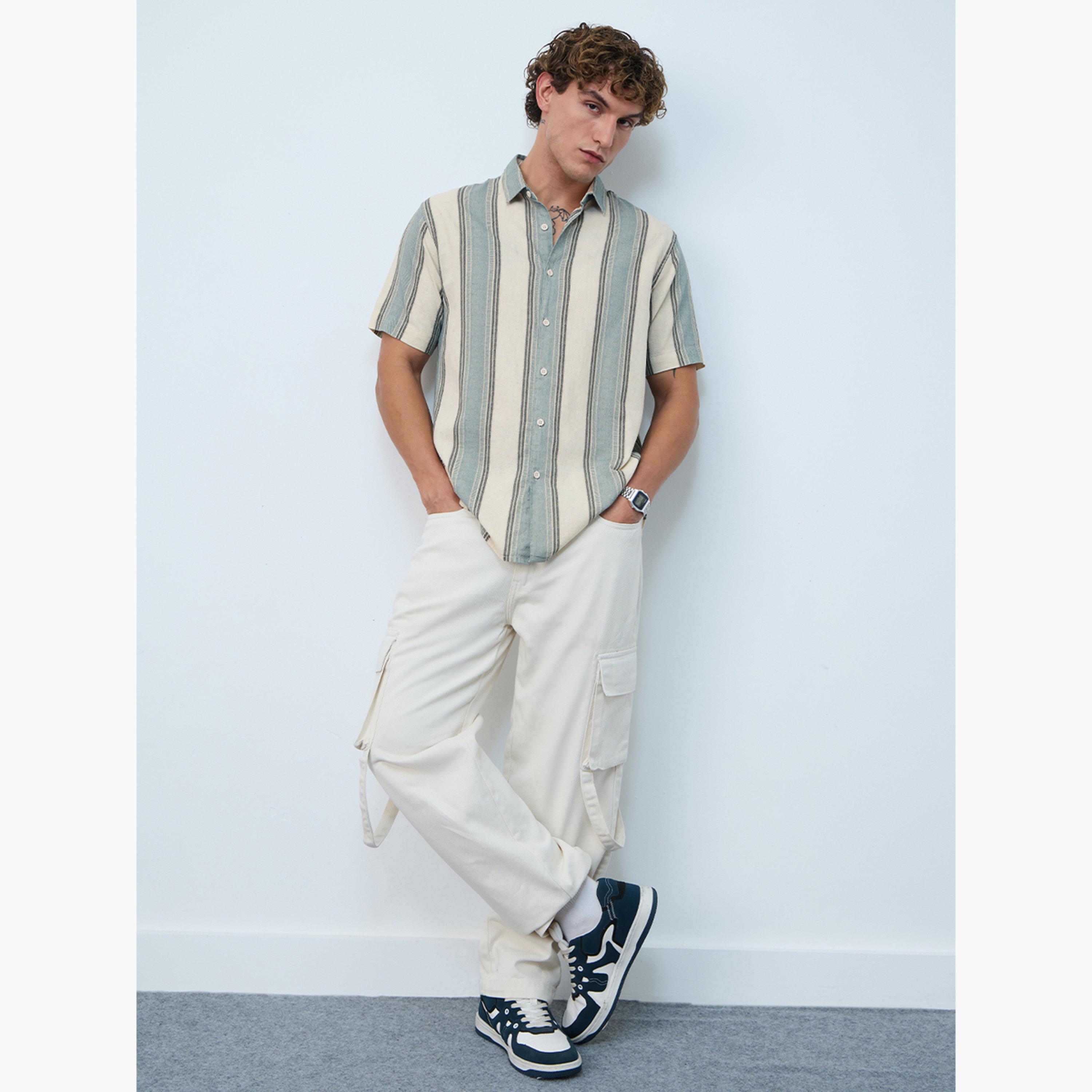 The Souled Store X Styli Men Multi Striped Cotton Linen Shirt-men-clothing-shirts-image-2