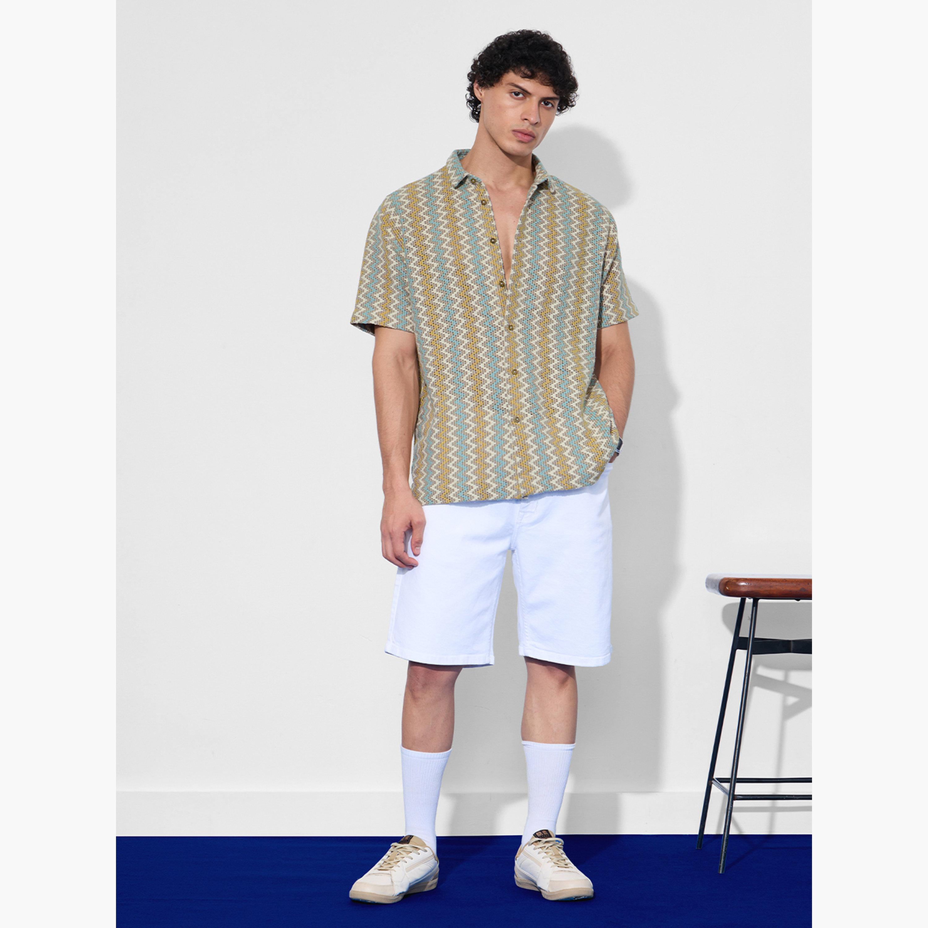 The Souled Store X Styli Men Multi Chevron Open Knit Oversized Shirt-men-clothing-shirts-image-2