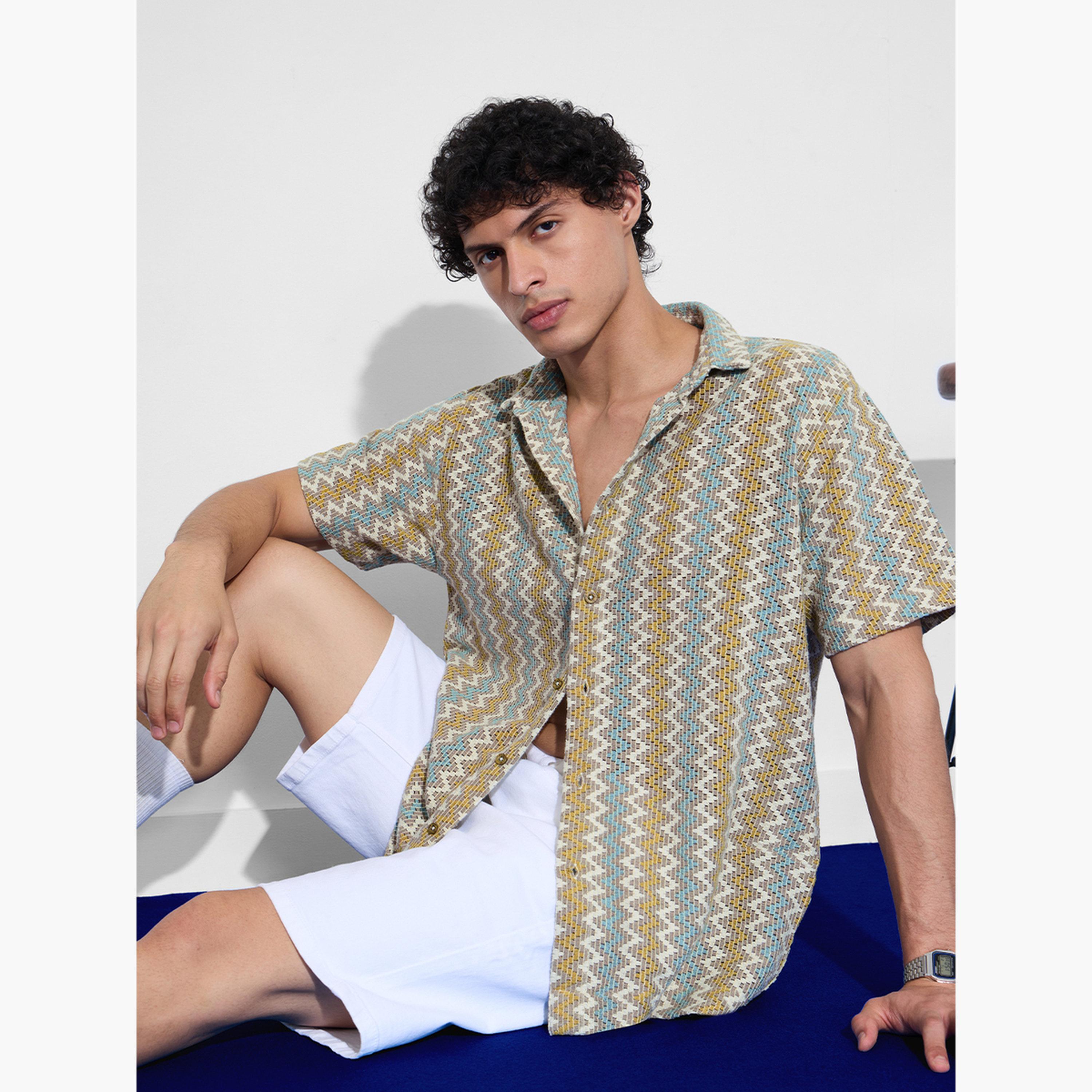 The Souled Store X Styli Men Multi Chevron Open Knit Oversized Shirt-men-clothing-shirts-image-3