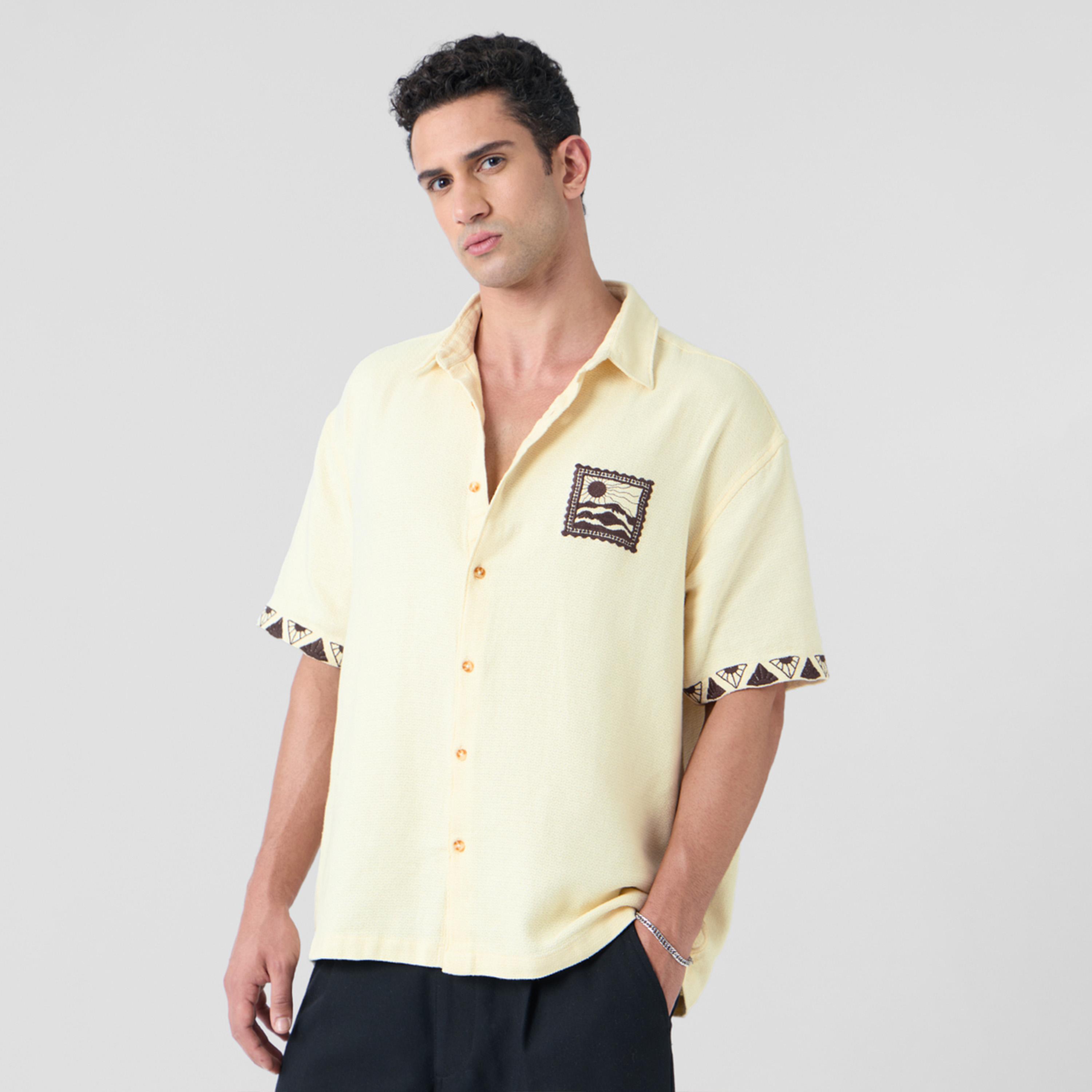 The Souled Store X Styli Men Cream Textured Oversized Shirt-men-clothing-shirts-image-1