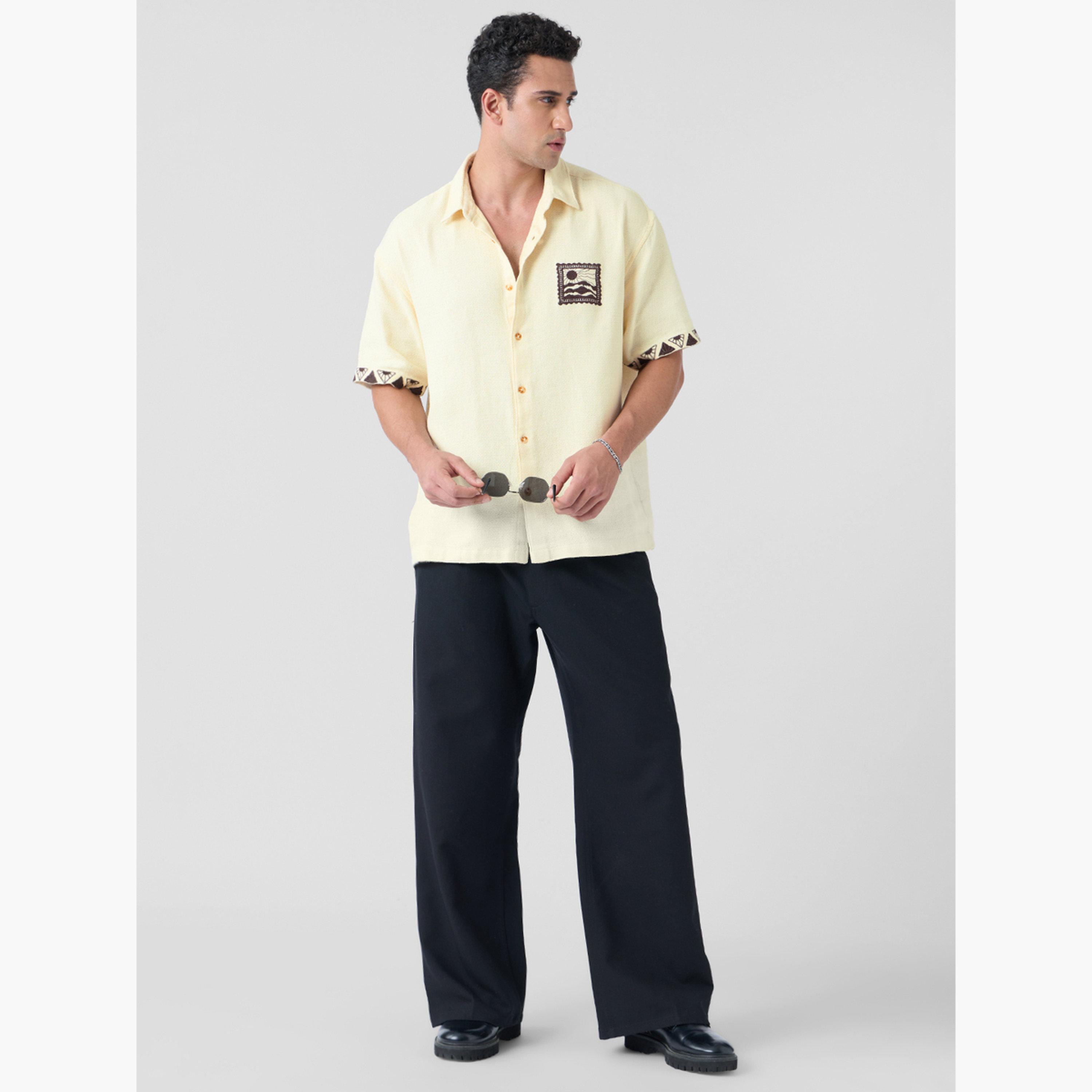 The Souled Store X Styli Men Cream Textured Oversized Shirt-men-clothing-shirts-image-2