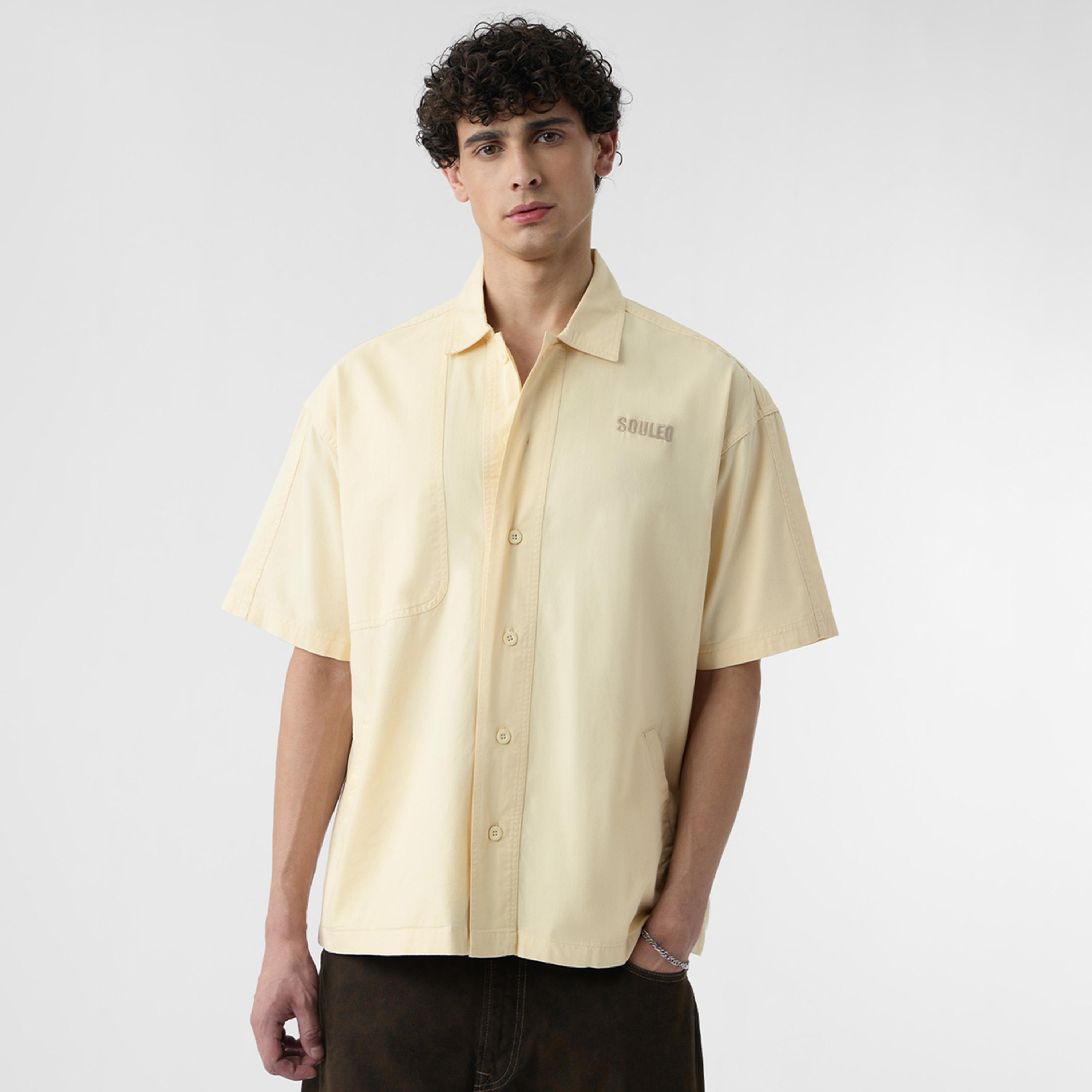 ذا سولد ستور × ستايلي - قميص رجالي مقاس كبير اوفر سايز  ذو ألواح لون كريمي-men-clothing-shirts-image-1