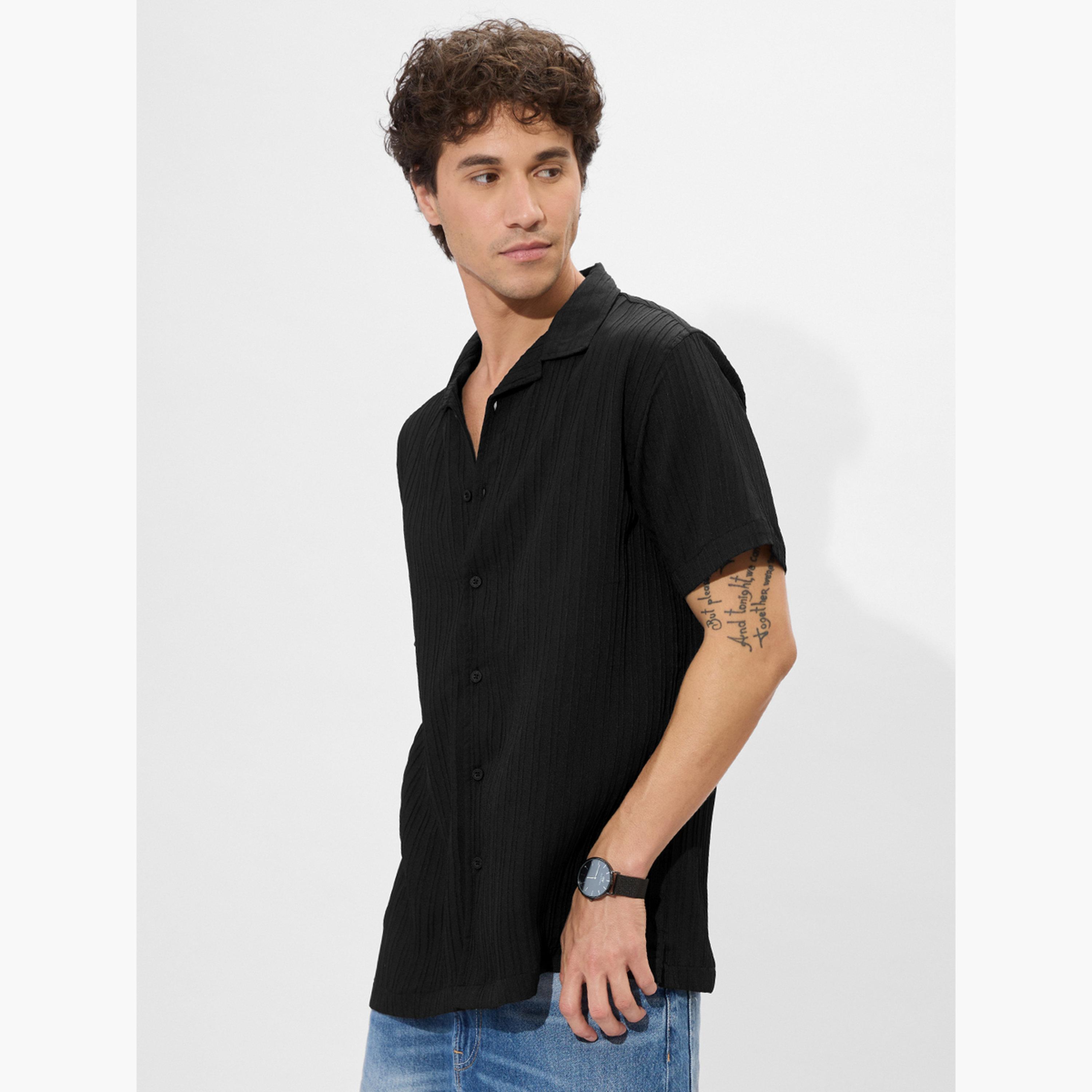 ذا سولد ستور × ستايلي - قميص رجالي أسود بياقة منتجع ومحكم-men-clothing-shirts-image-3