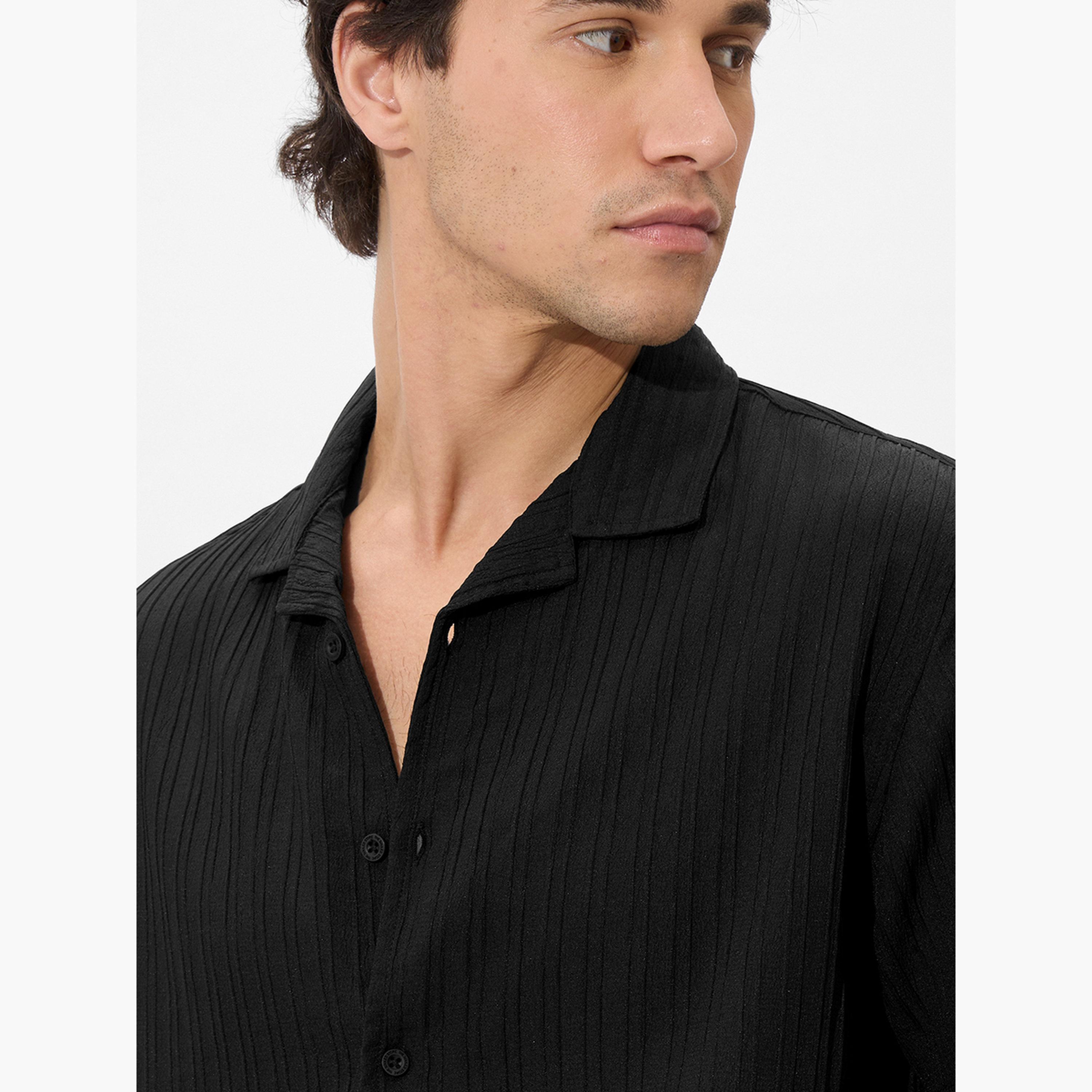 The Souled Store X Styli Men Black Resort Collar Textured Shirt-men-clothing-shirts-image-5