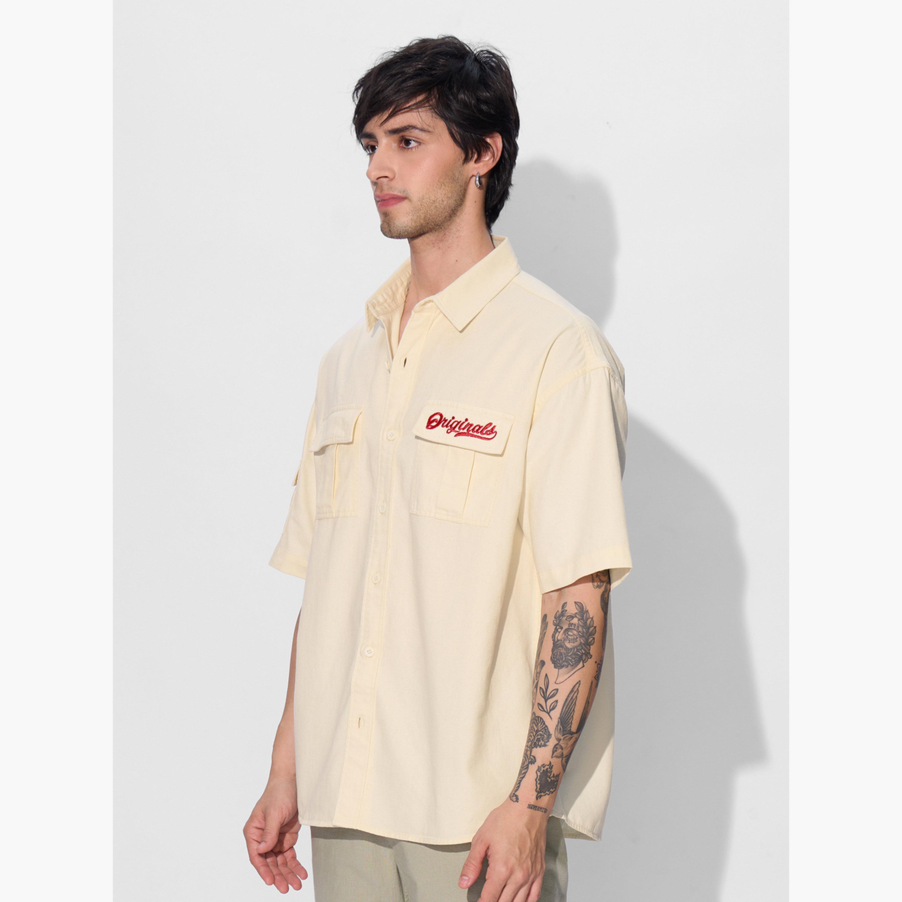 ذا سولد ستور × ستايلي - قميص رجالي كريمي حجم كبير مع جيب قابل للطي-men-clothing-shirts-image-3