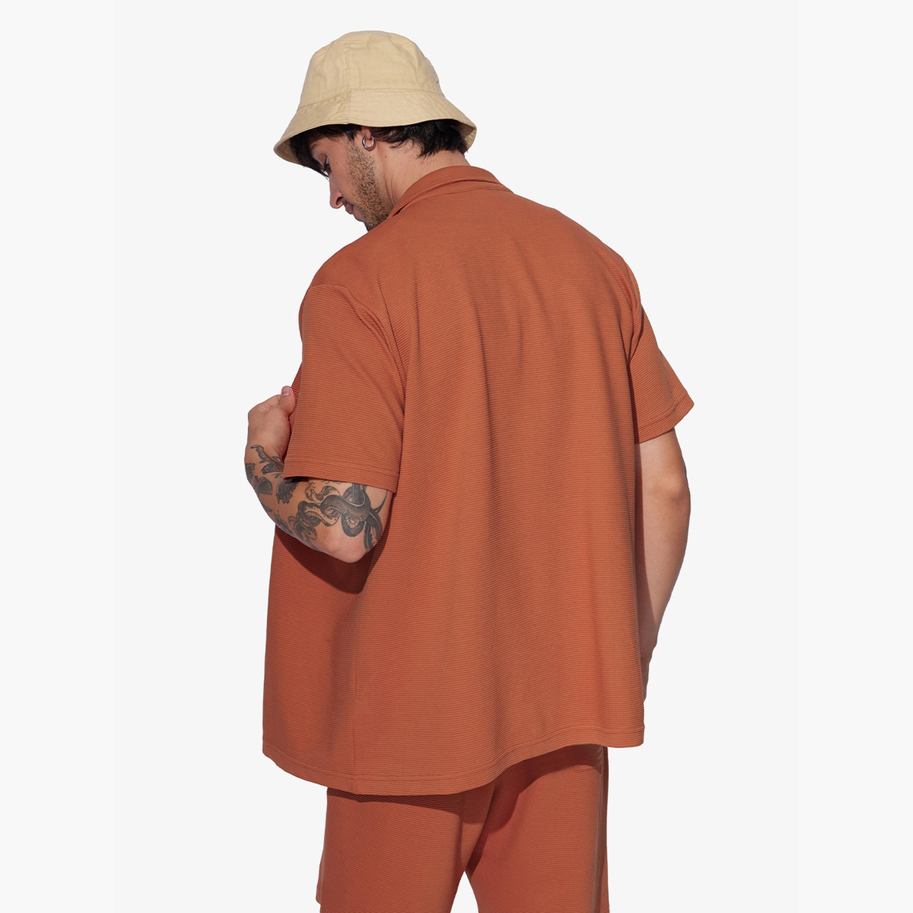 The Souled Store X Styli Men Orange Resort Collar Textured Shirt-men-clothing-shirts-image-4